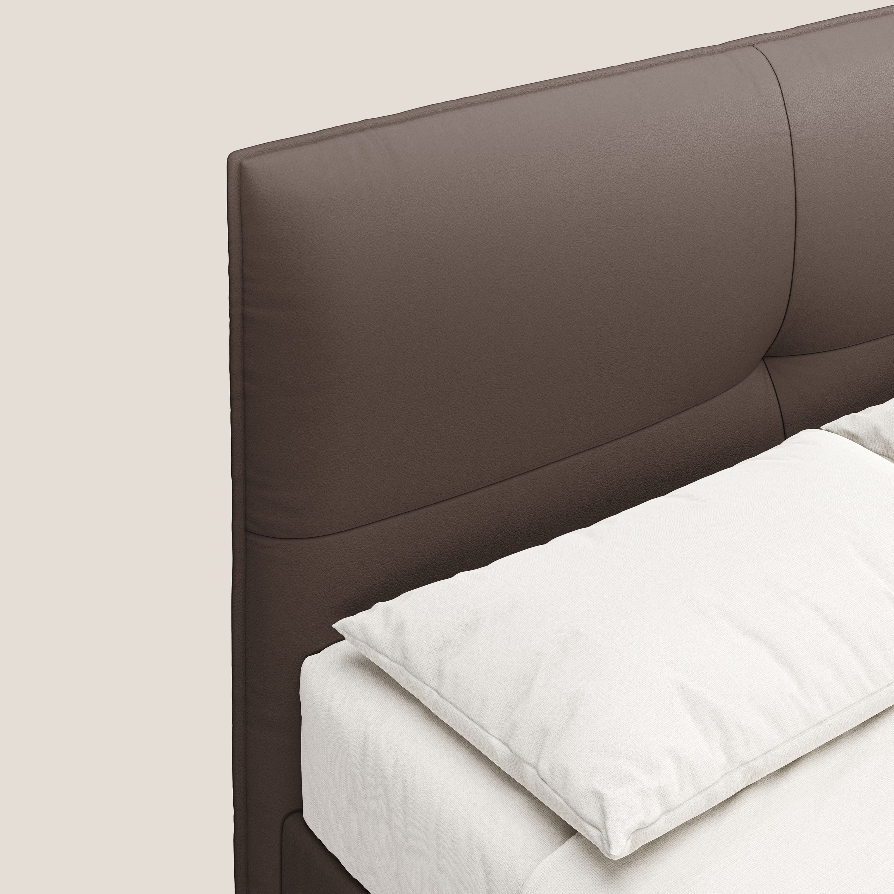 Greta letto contenitore dimensioni SLIM con testata trapuntata in ecopelle impermeabile T04 marrone - divani.store