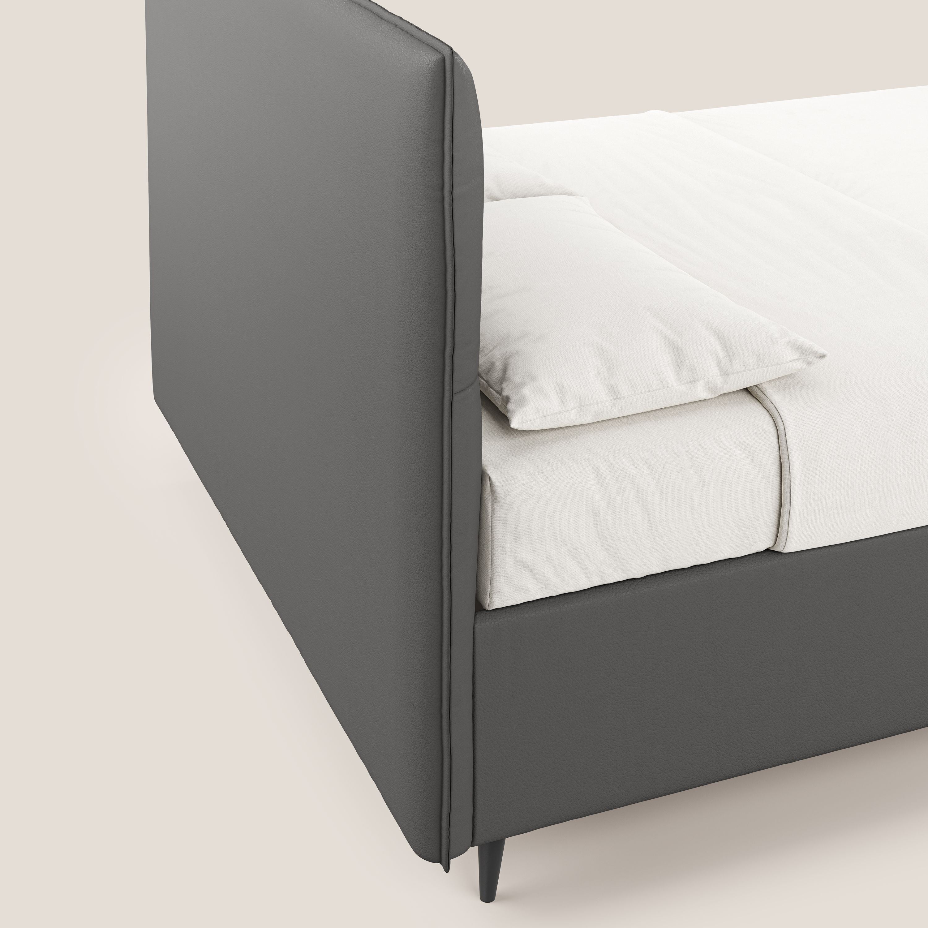 Greta letto contenitore dimensioni SLIM con testata trapuntata in ecopelle impermeabile T04 antracite - divani.store