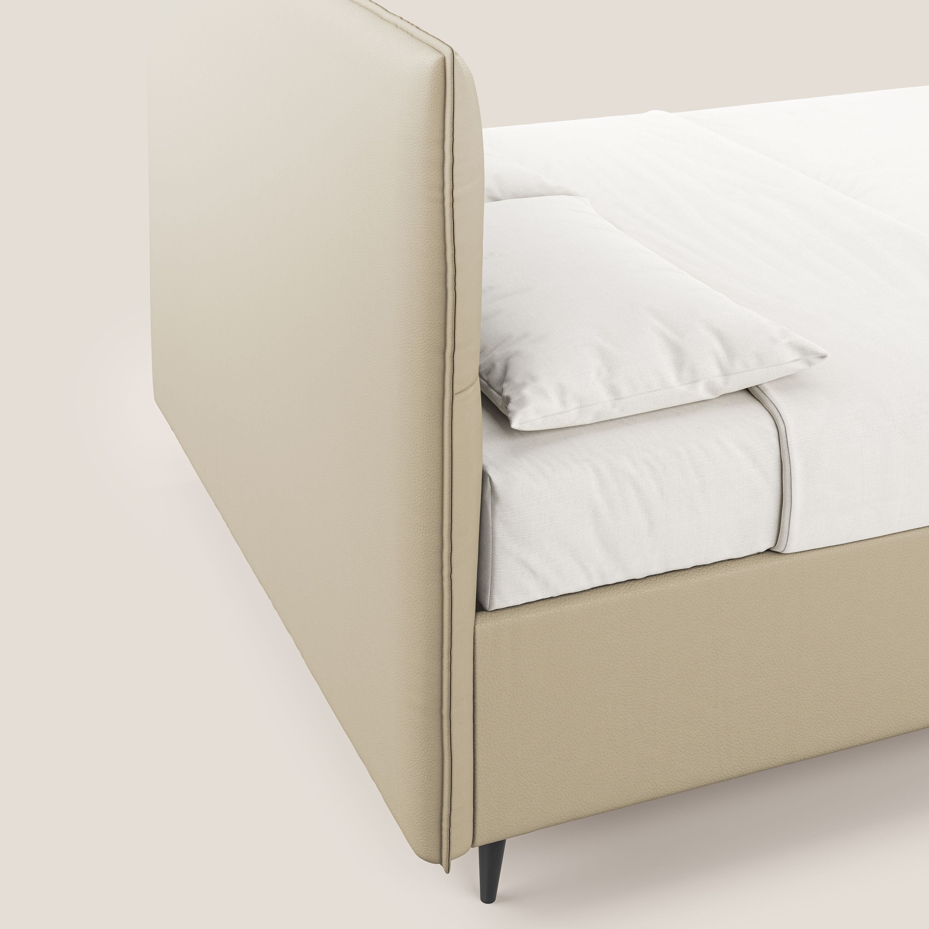 Greta letto contenitore dimensioni SLIM con testata trapuntata in ecopelle impermeabile T04 panna - divani.store
