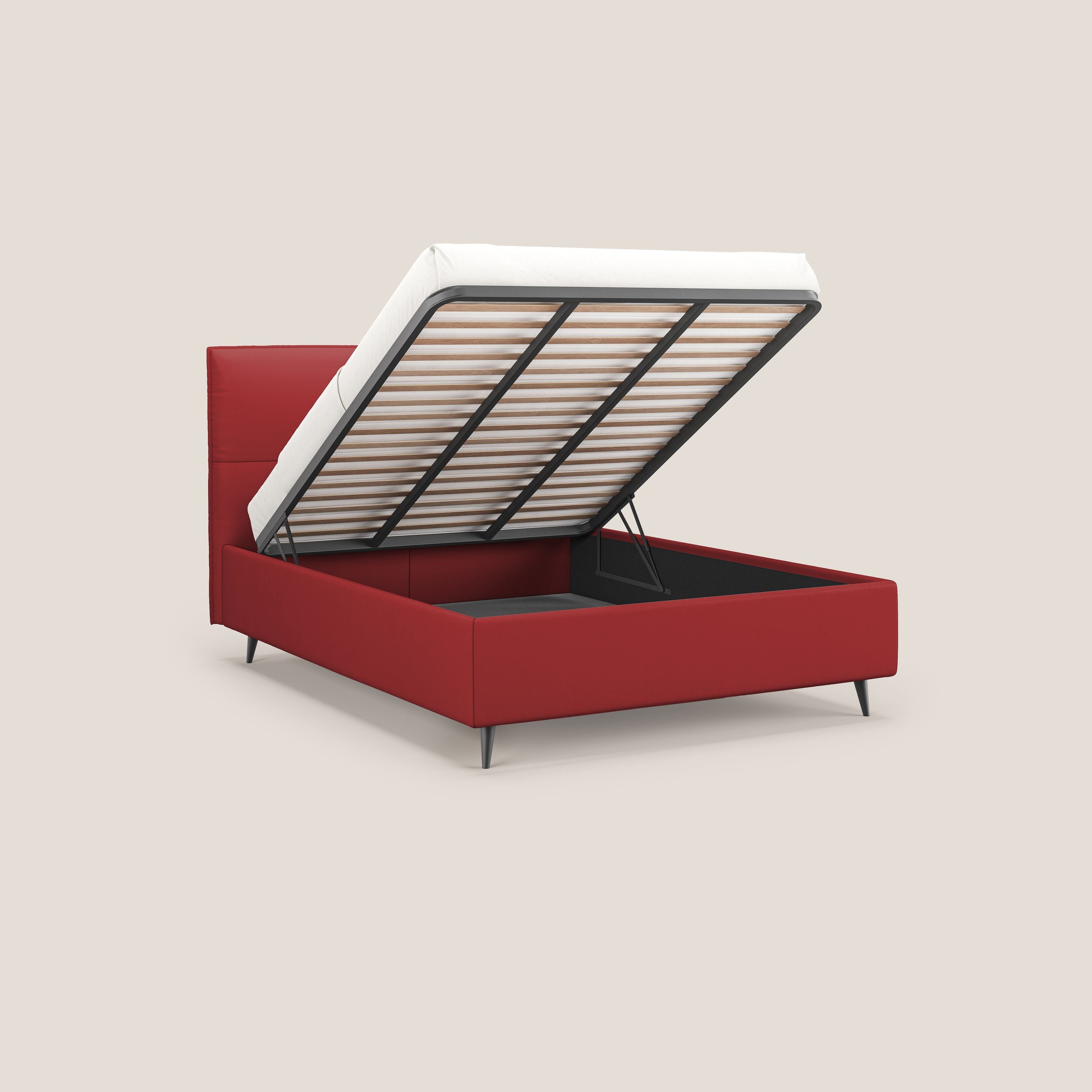 Greta letto contenitore dimensioni SLIM con testata trapuntata in ecopelle impermeabile T04 rosso - divani.store