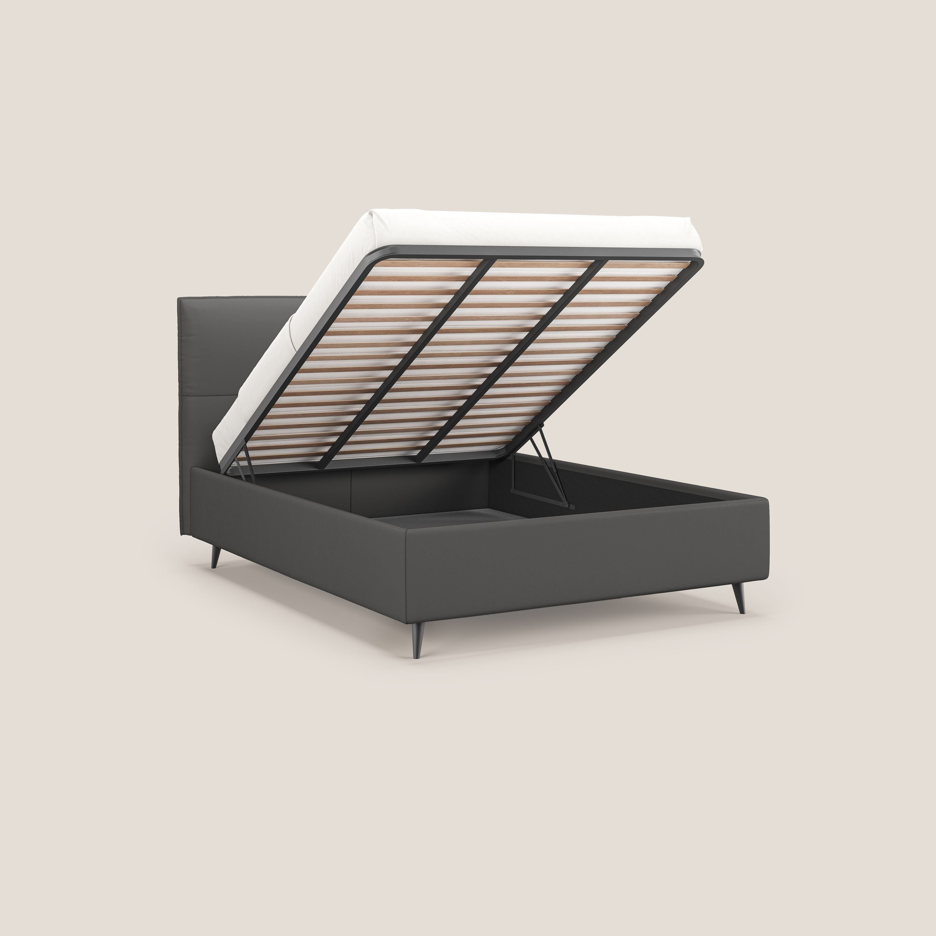 Greta letto contenitore dimensioni SLIM con testata trapuntata in ecopelle impermeabile T04 antracite - divani.store