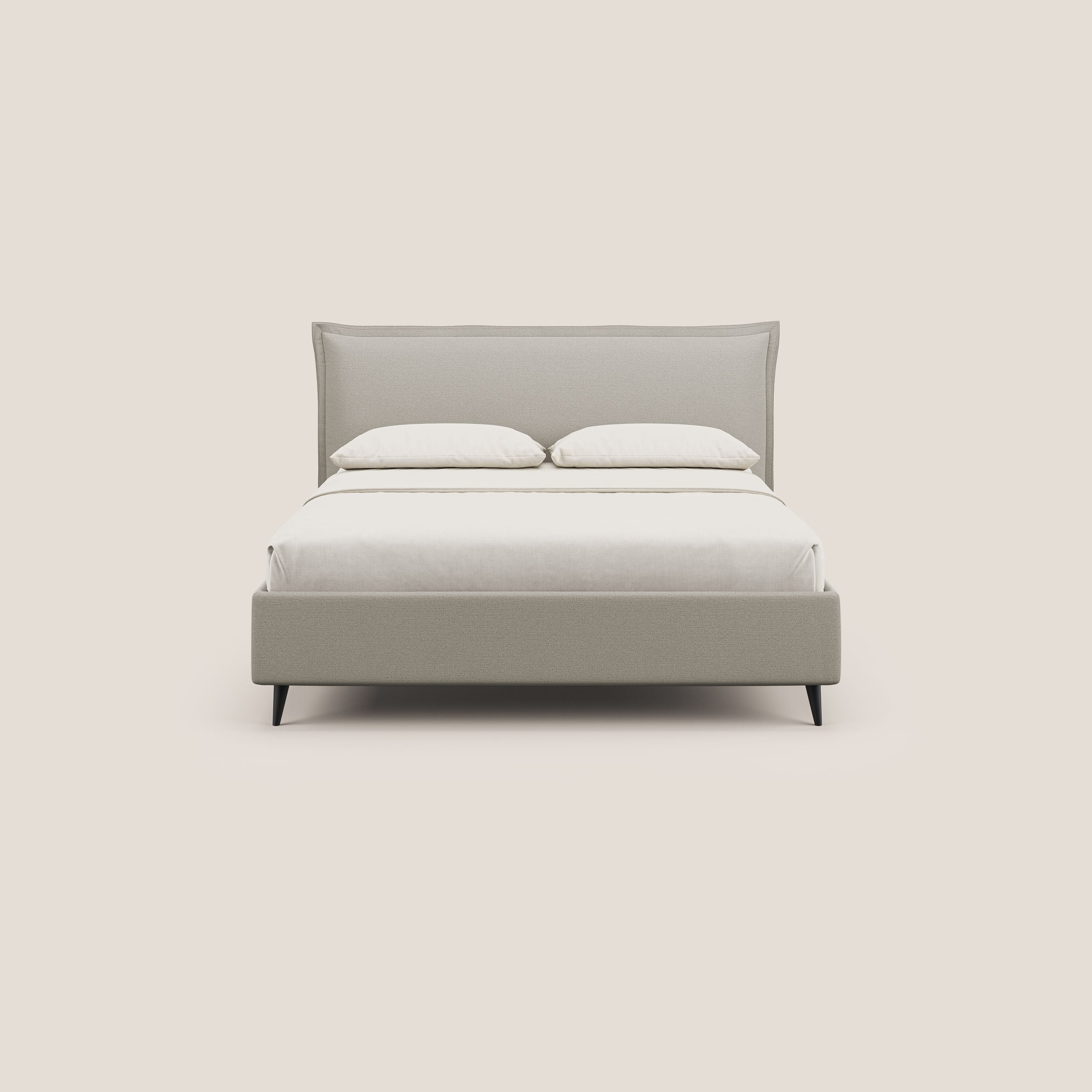 Hans letto contenitore imbottito minimal in tessuto simil cotone impermeabile T19 panna - divani.store