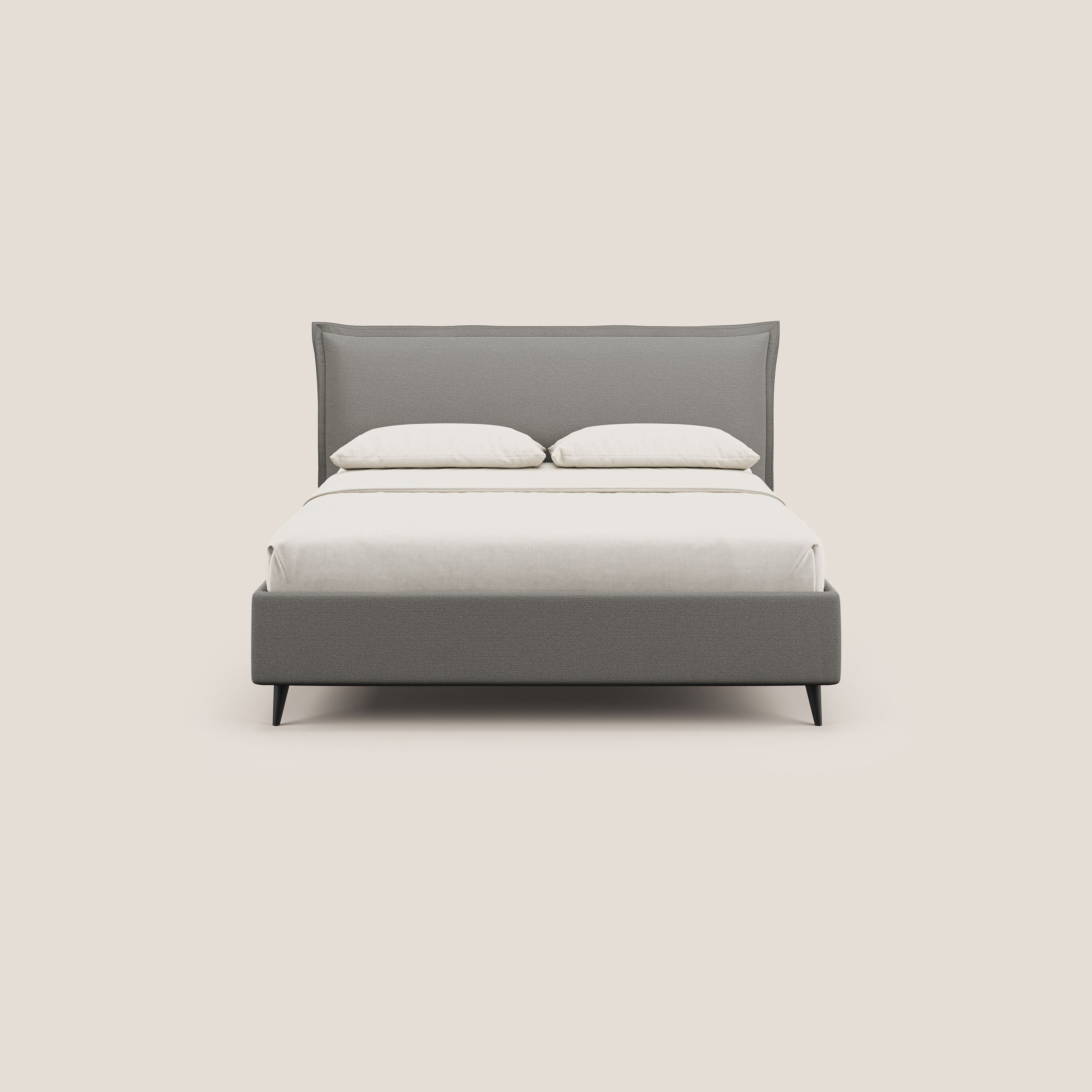 Hans letto contenitore imbottito minimal in tessuto simil cotone impermeabile T19 beige - divani.store