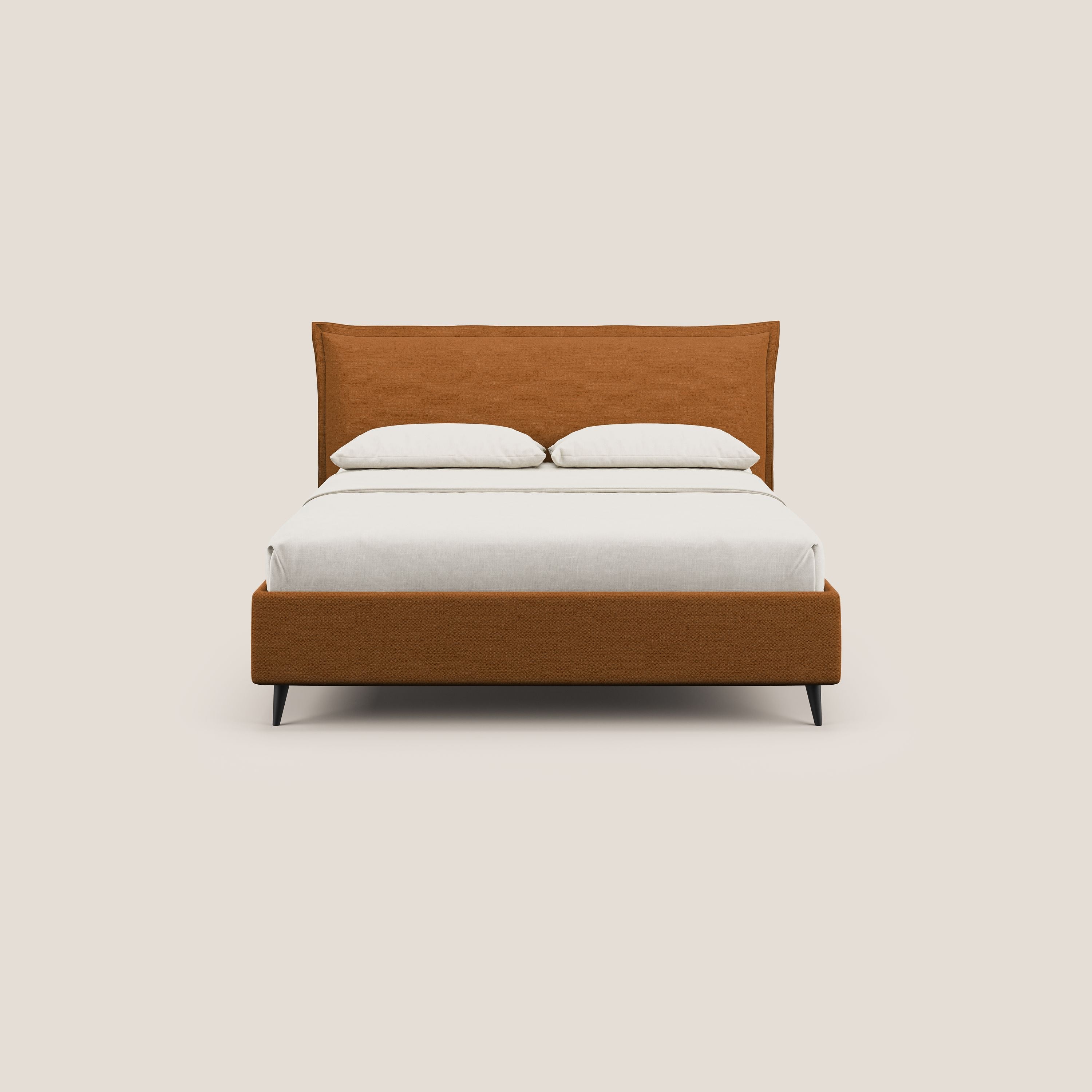 Hans letto contenitore imbottito minimal in tessuto simil cotone impermeabile T19 arancio - divani.store