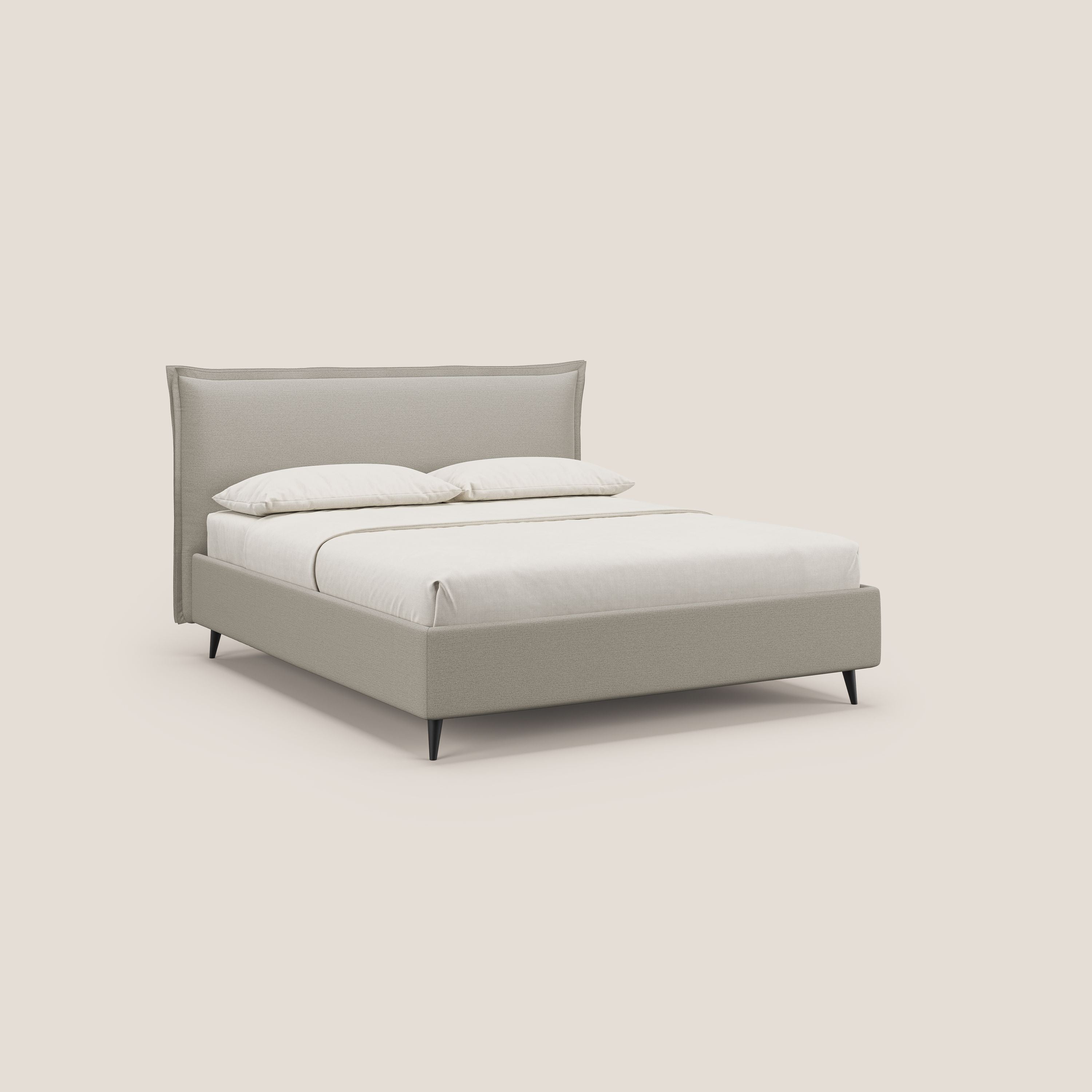 Hans letto contenitore imbottito minimal in tessuto simil cotone impermeabile T19 panna - divani.store