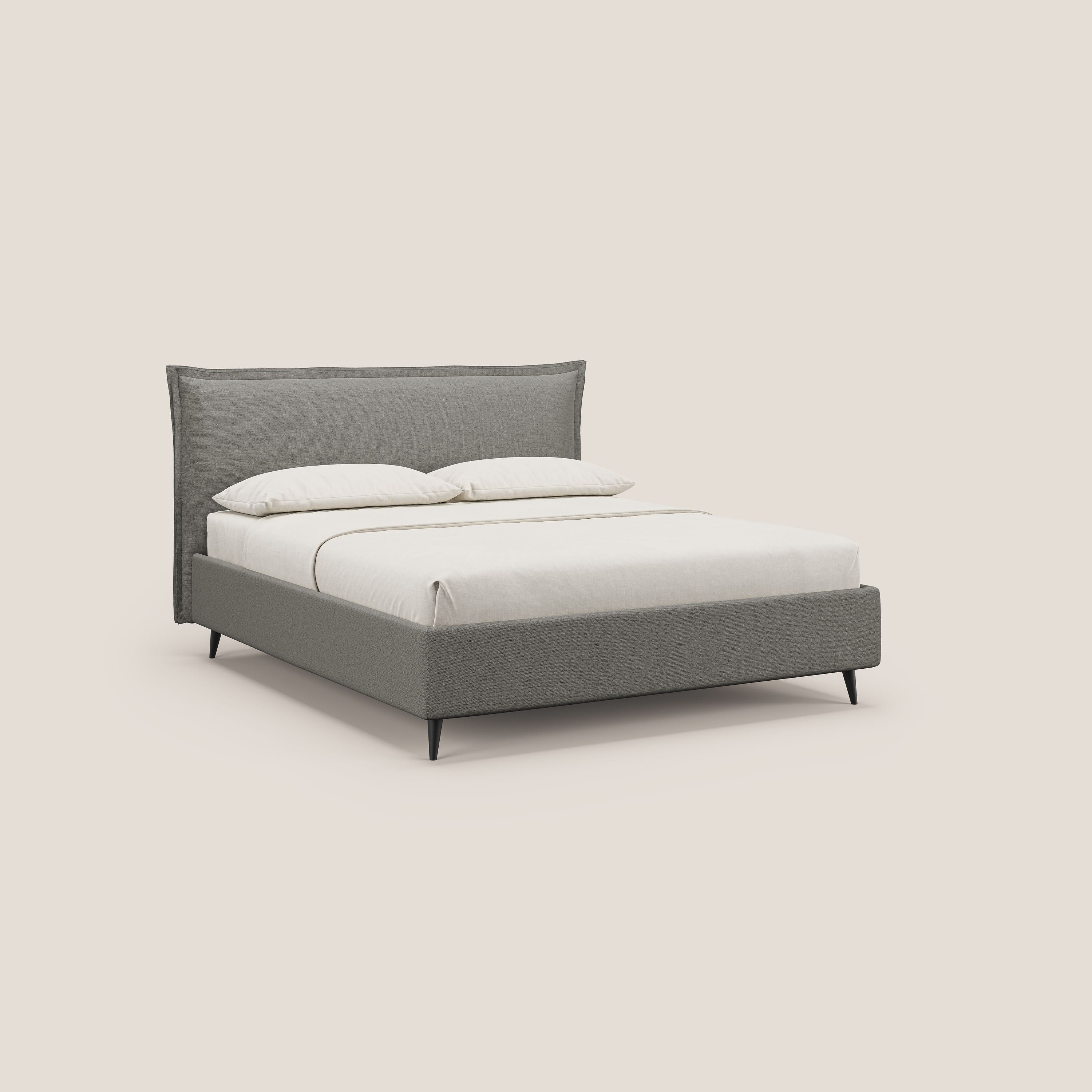 Hans letto contenitore imbottito minimal in tessuto simil cotone impermeabile T19 beige - divani.store