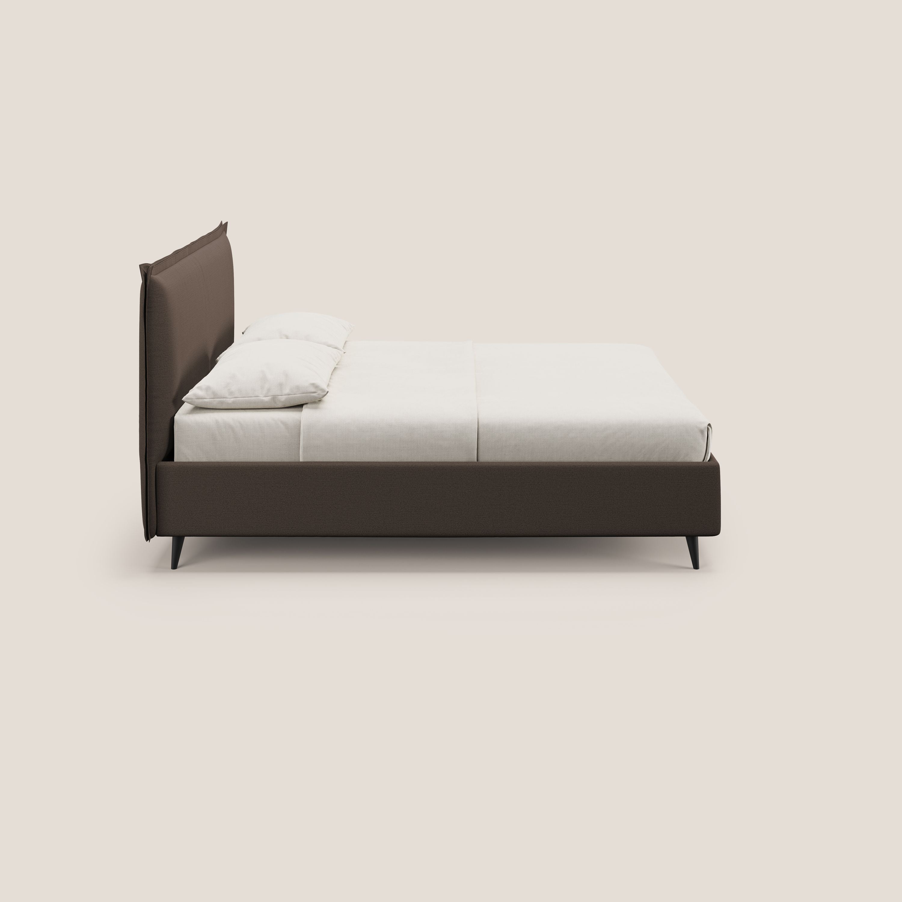 Hans letto contenitore imbottito minimal in tessuto simil cotone impermeabile T19 marrone - divani.store