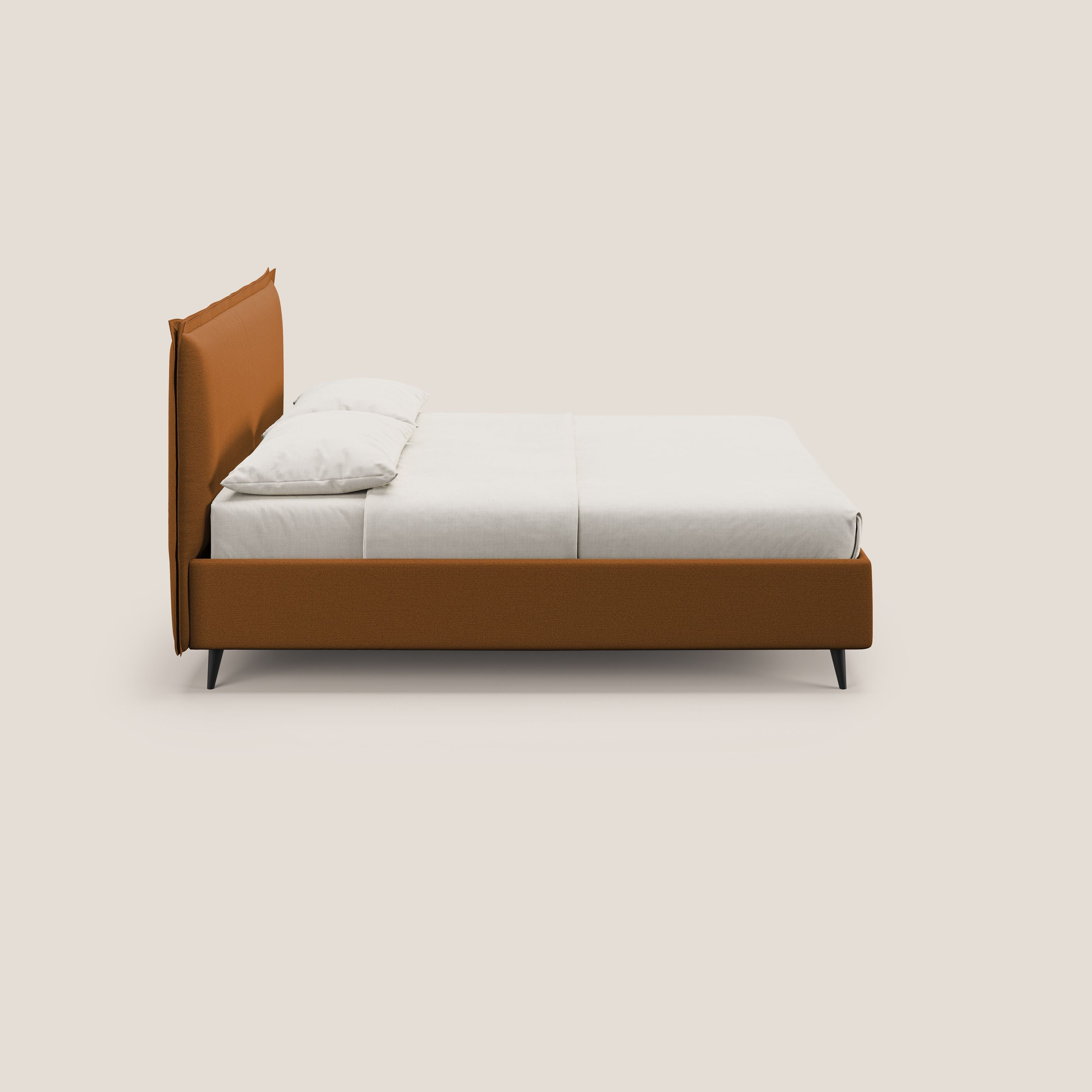 Hans letto contenitore imbottito minimal in tessuto simil cotone impermeabile T19 arancio - divani.store