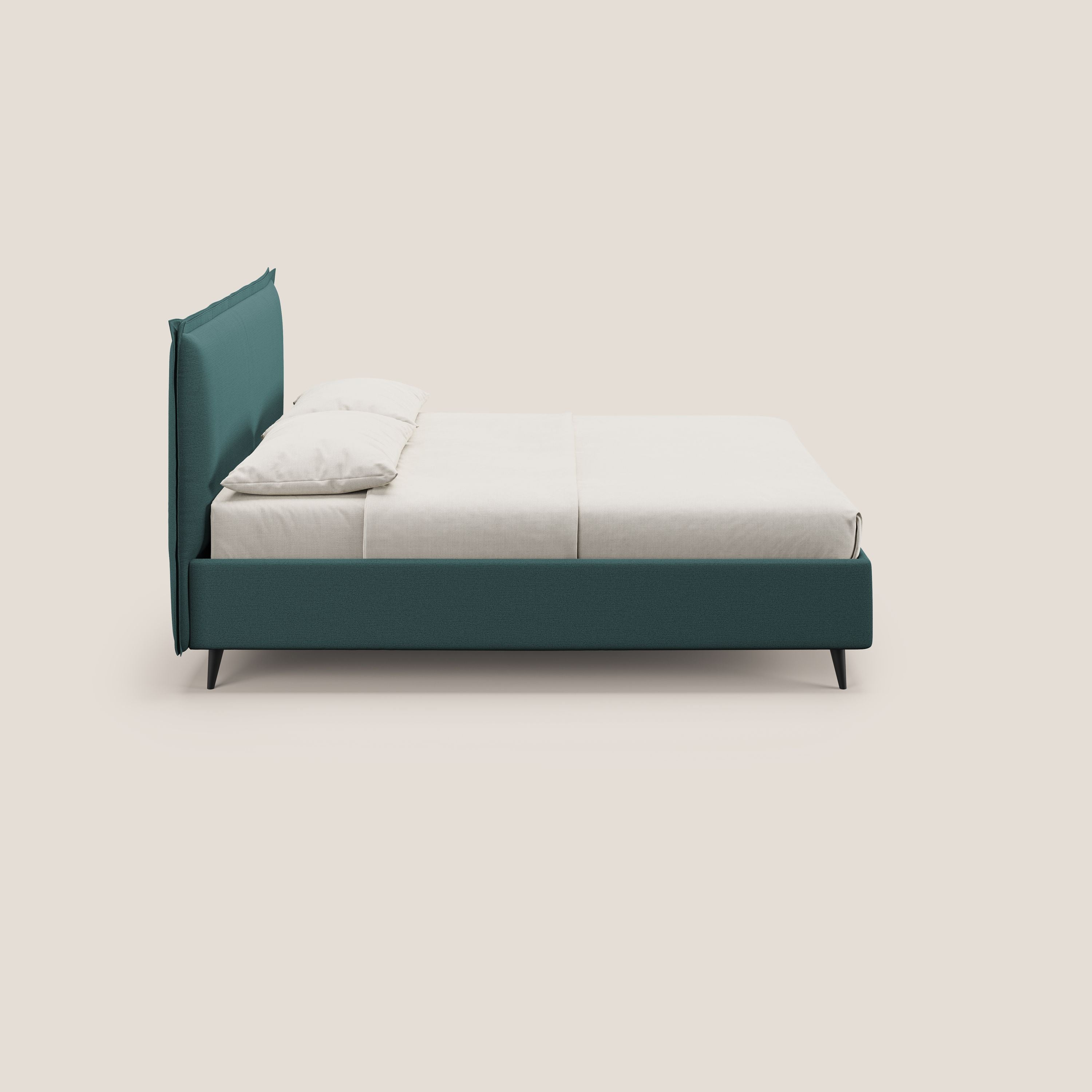 Hans letto contenitore imbottito minimal in tessuto simil cotone impermeabile T19 petrolio - divani.store
