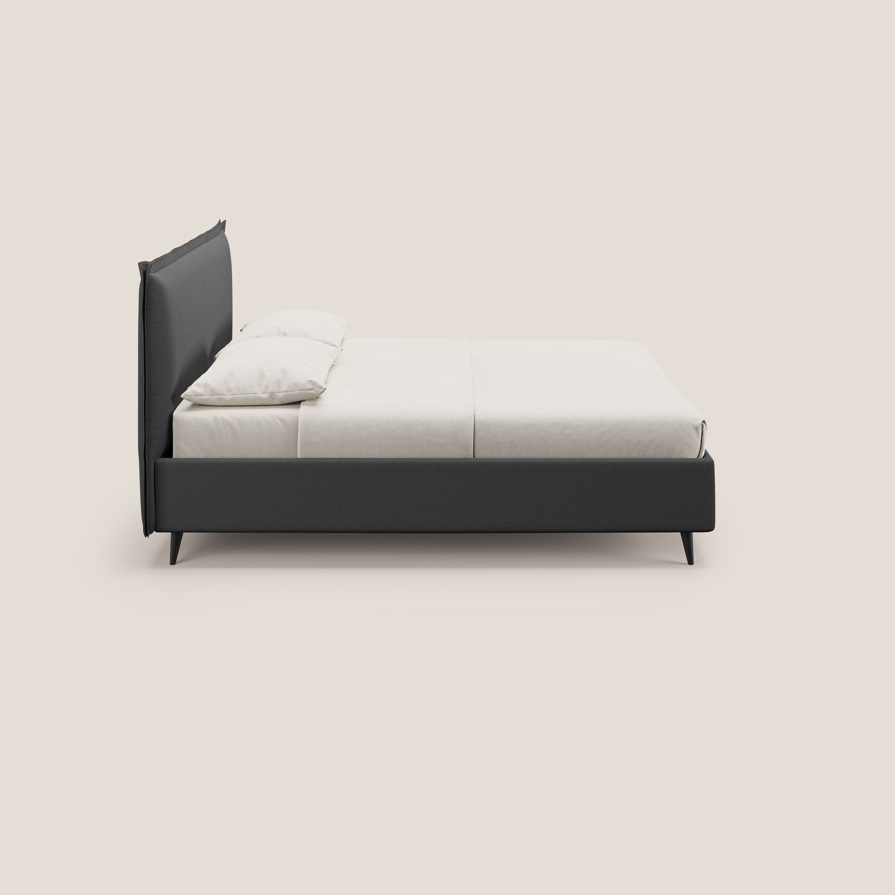 Hans letto contenitore imbottito minimal in tessuto simil cotone impermeabile T19 antracite - divani.store