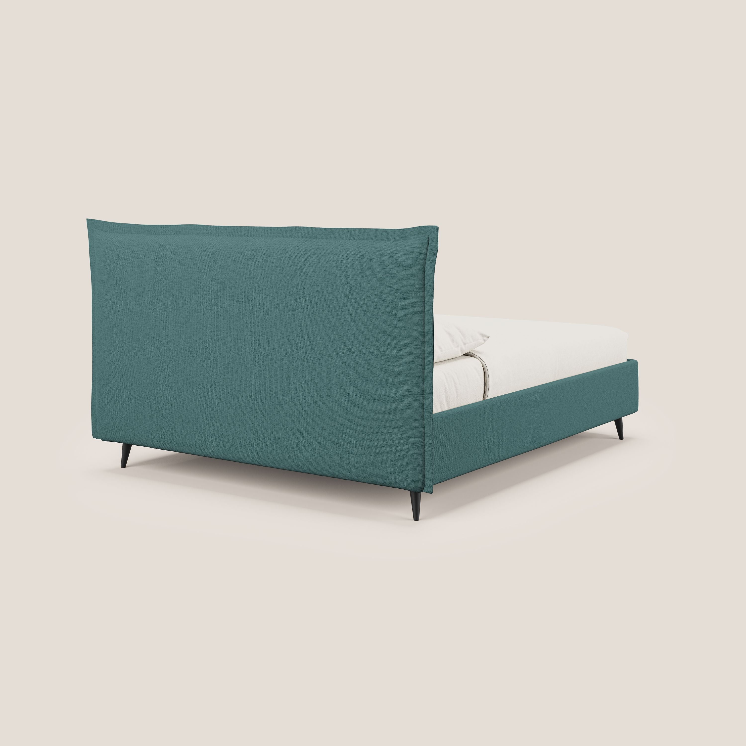 Hans letto contenitore imbottito minimal in tessuto simil cotone impermeabile T19 petrolio - divani.store