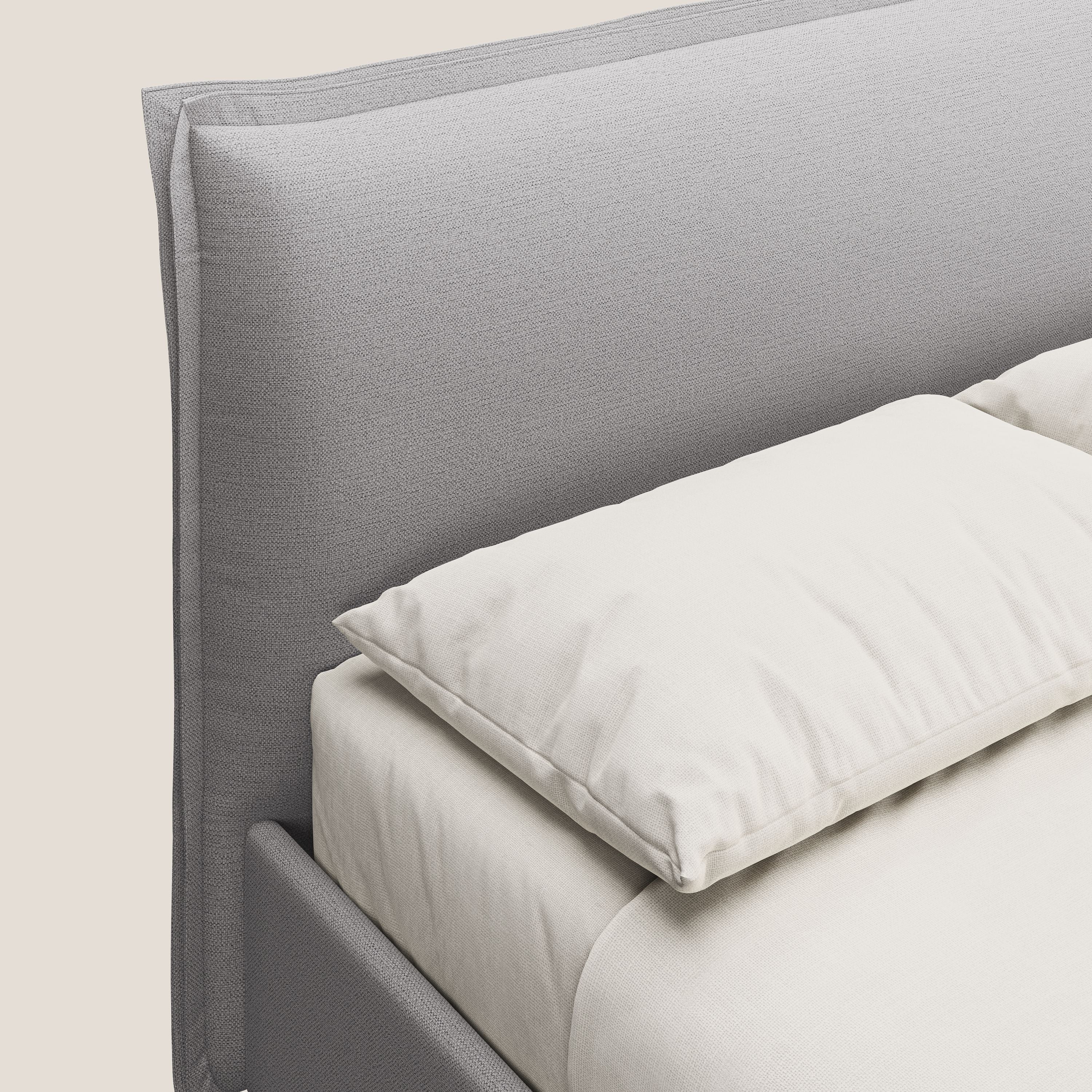 Hans letto contenitore imbottito minimal in tessuto simil cotone impermeabile T19 grigio - divani.store
