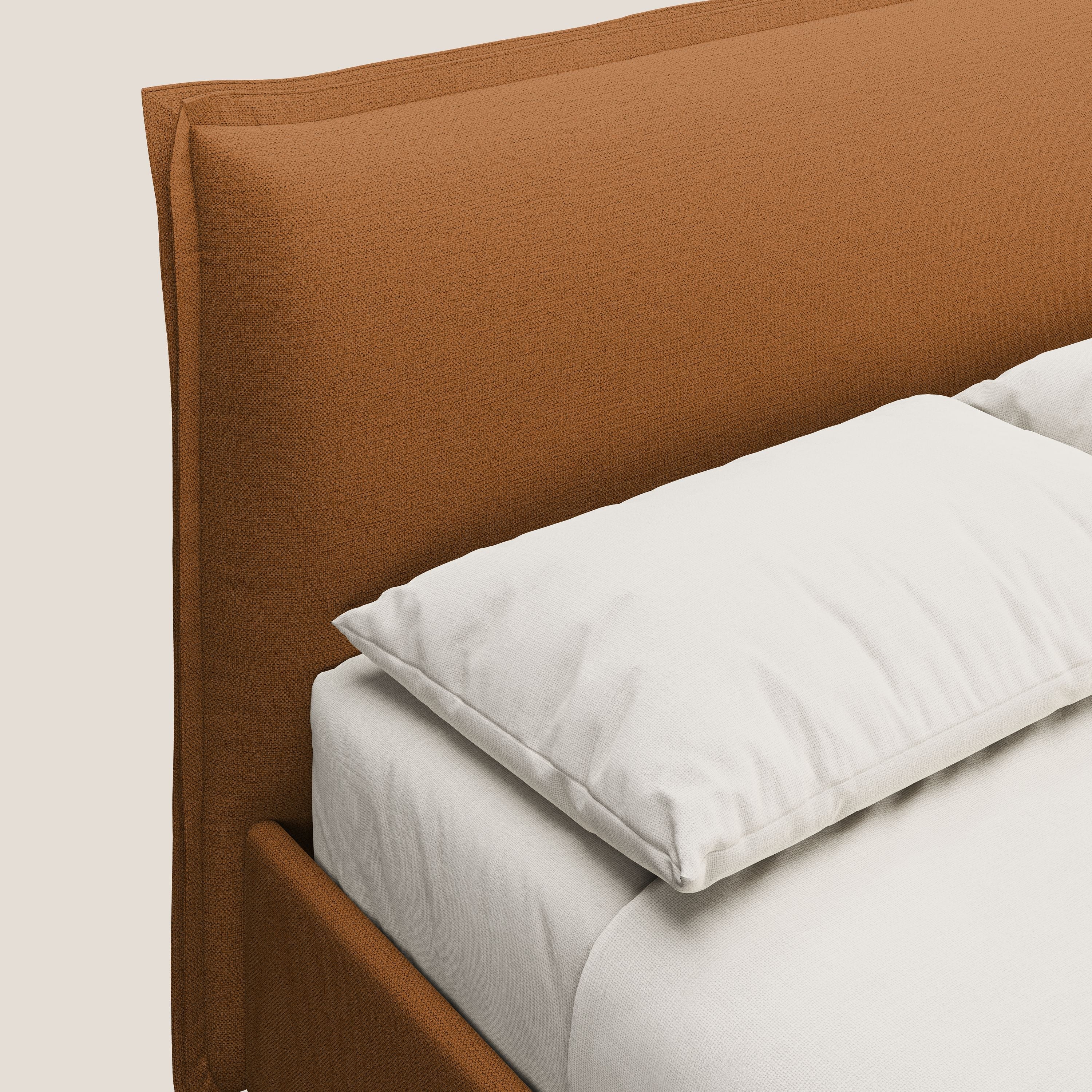 Hans letto contenitore imbottito minimal in tessuto simil cotone impermeabile T19 arancio - divani.store