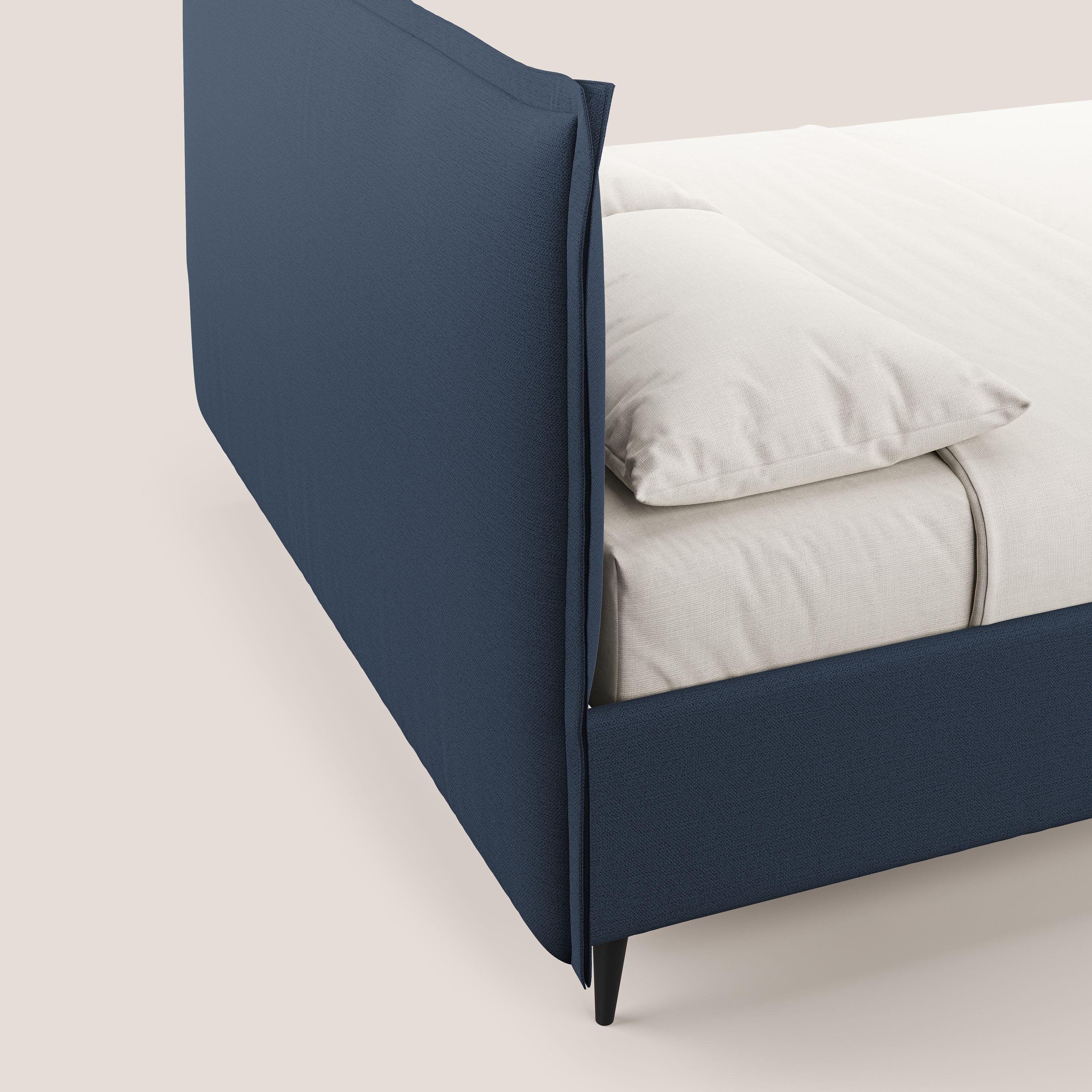 Hans letto contenitore imbottito minimal in tessuto simil cotone impermeabile T19 blu - divani.store