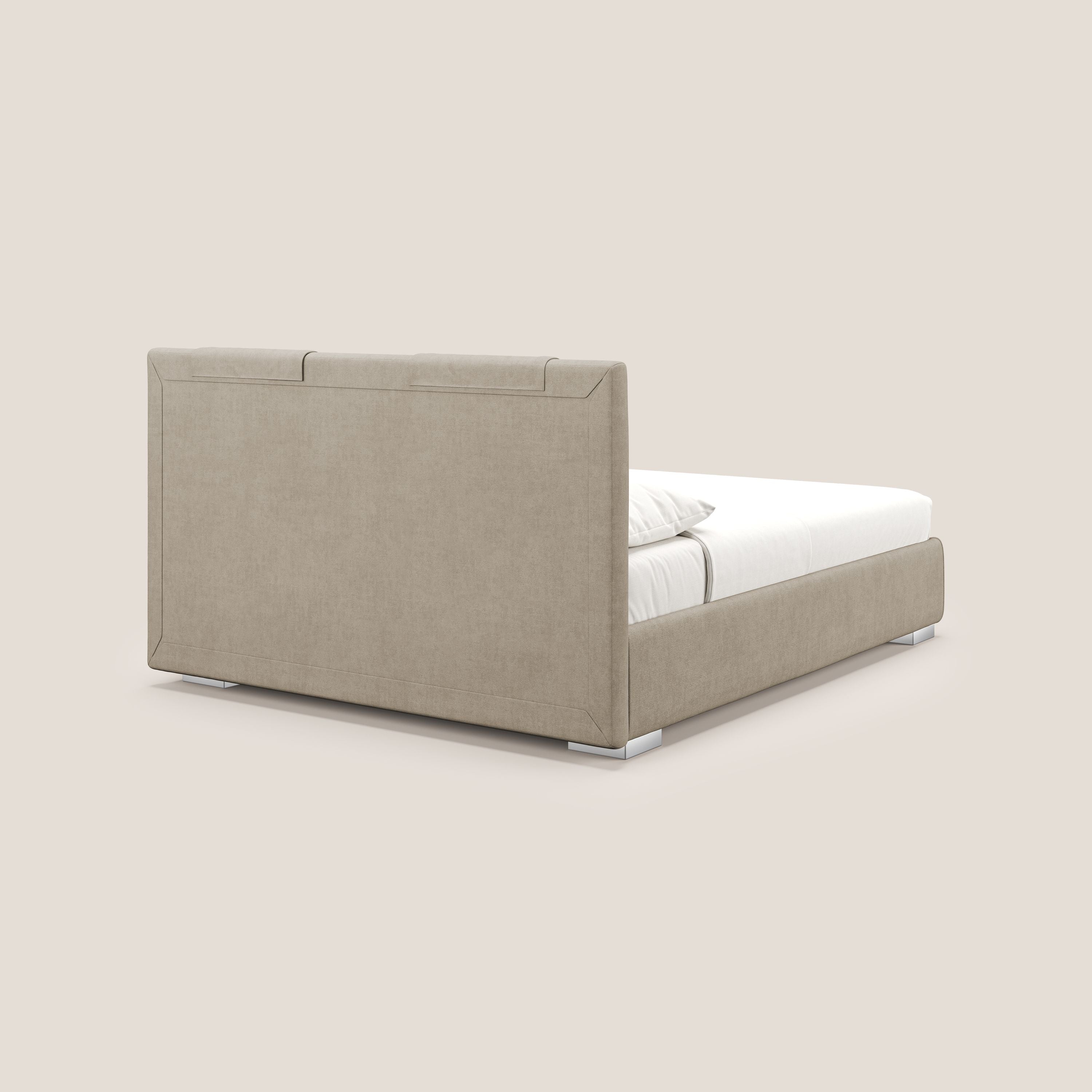 Horus letto imbottito contenitore e presa USB sulla testata in tessuto impermeabile T02 beige - divani.store