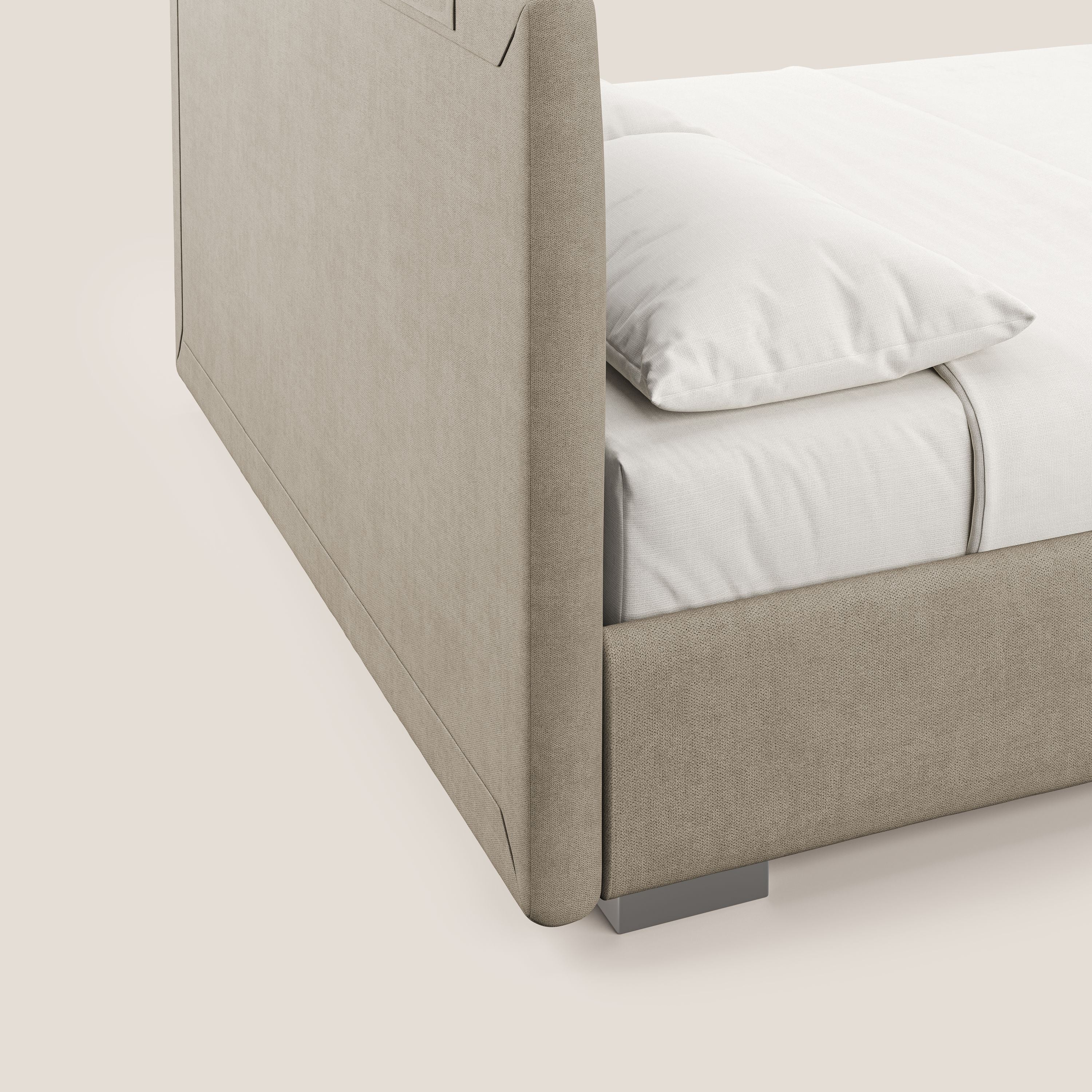 Horus letto imbottito contenitore e presa USB sulla testata in tessuto impermeabile T02 beige - divani.store