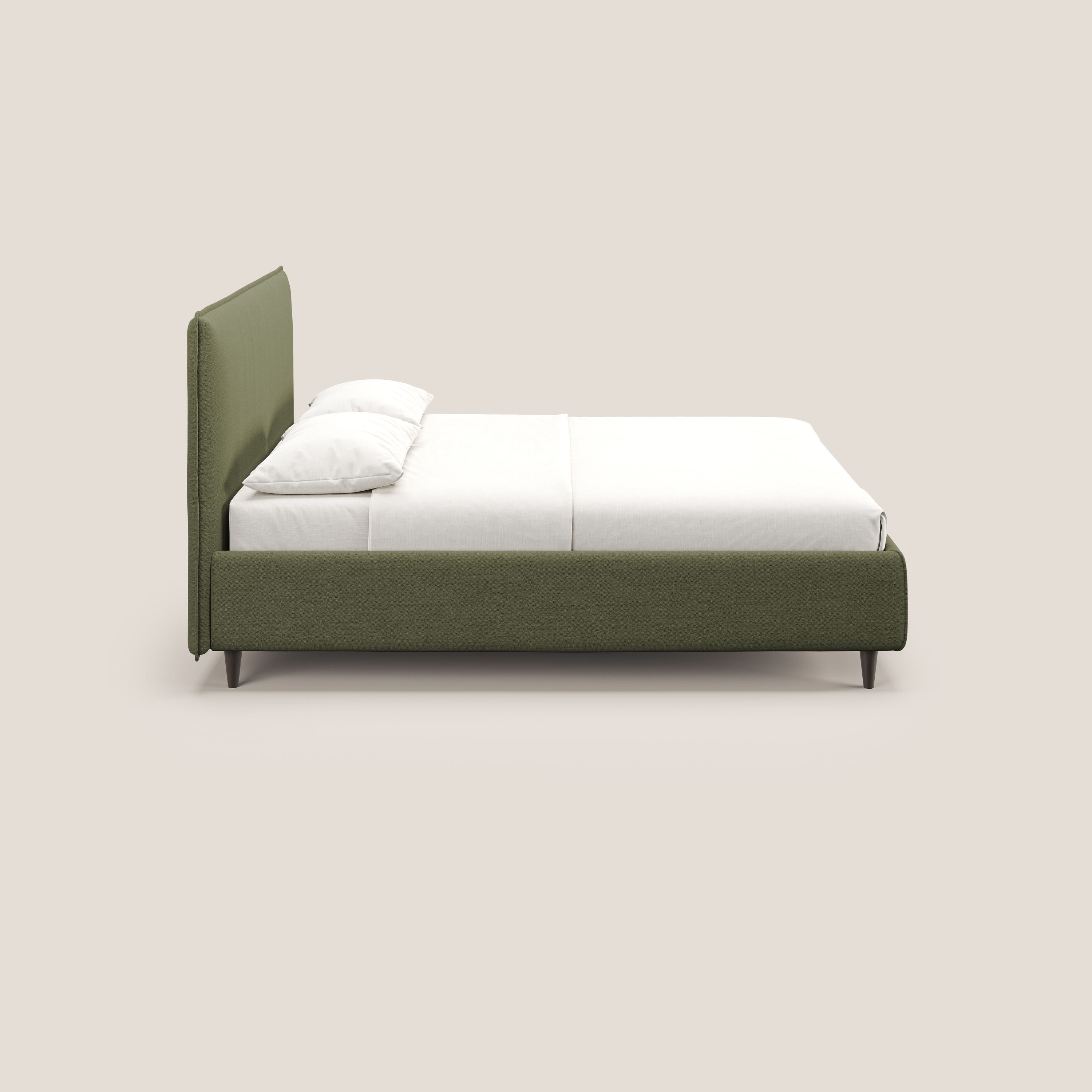 Hunter letto imbottito contenitore sfoderabile in tessuto impermeabile fiammato T19 verde - divani.store