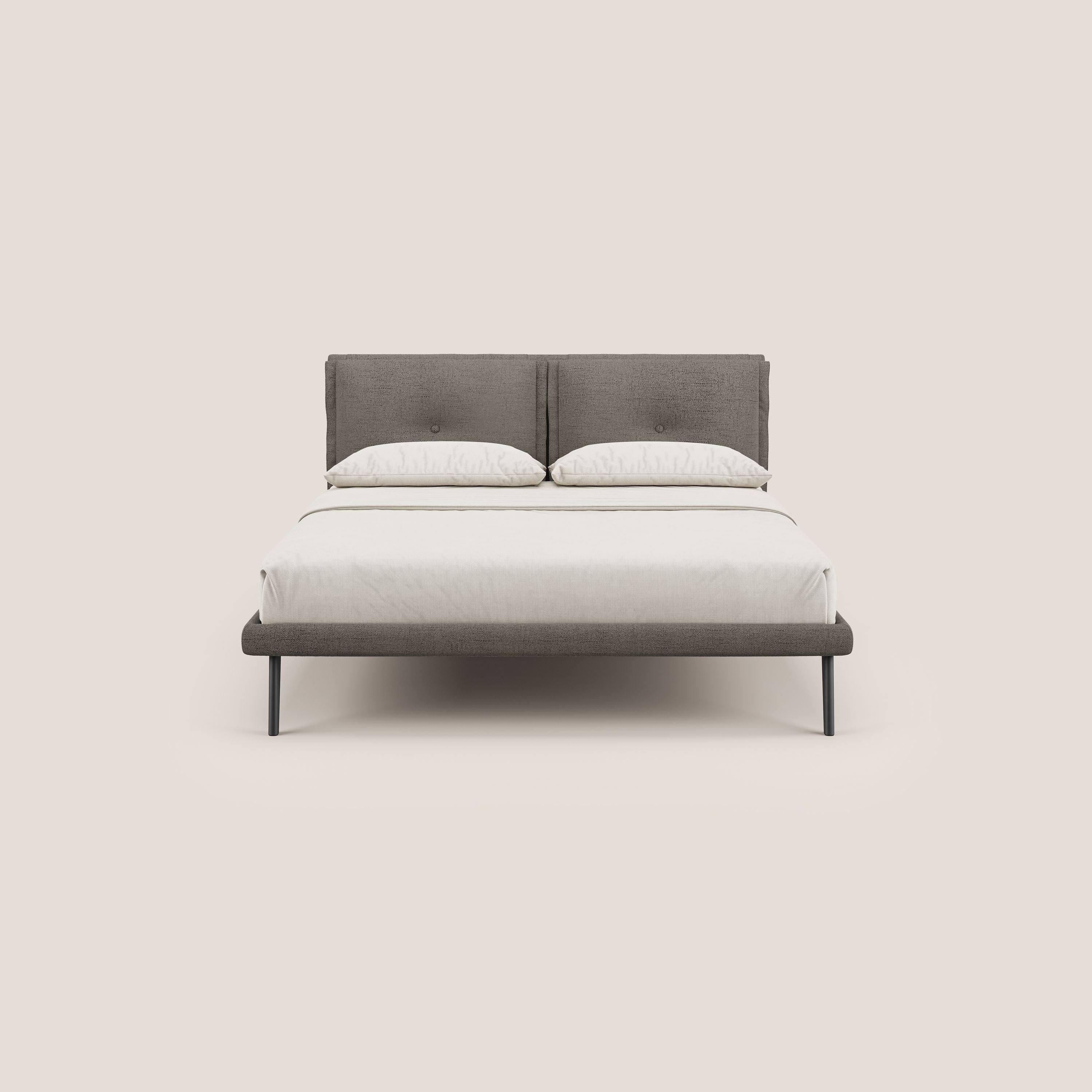 Ibuki letto con cuscini trapuntati regolabili e piedi in mogano in tessuto fiammato impermeabile T03 talpa - divani.store