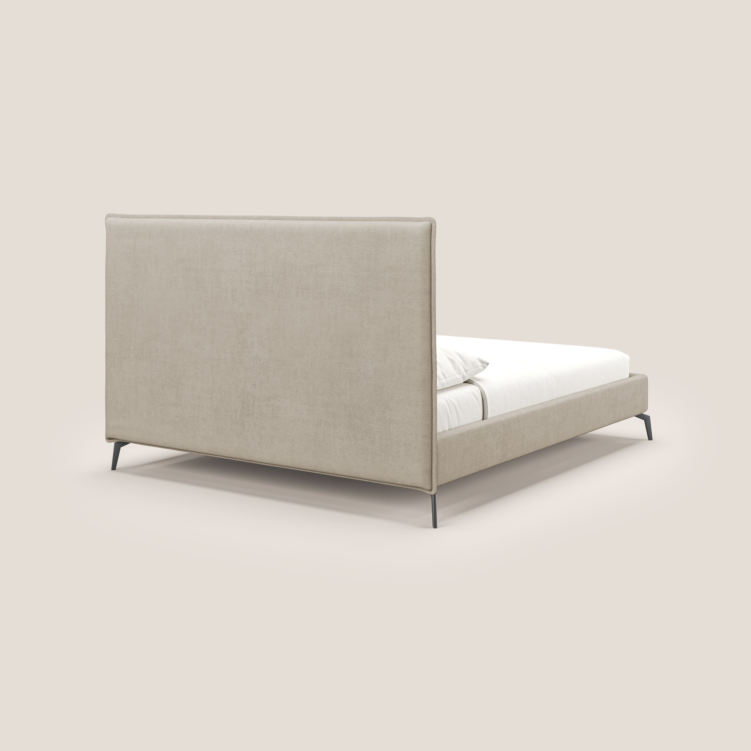 Iris letto imbottito con piedini neri sfoderabile in tessuto impermeabile T02 beige - divani.store