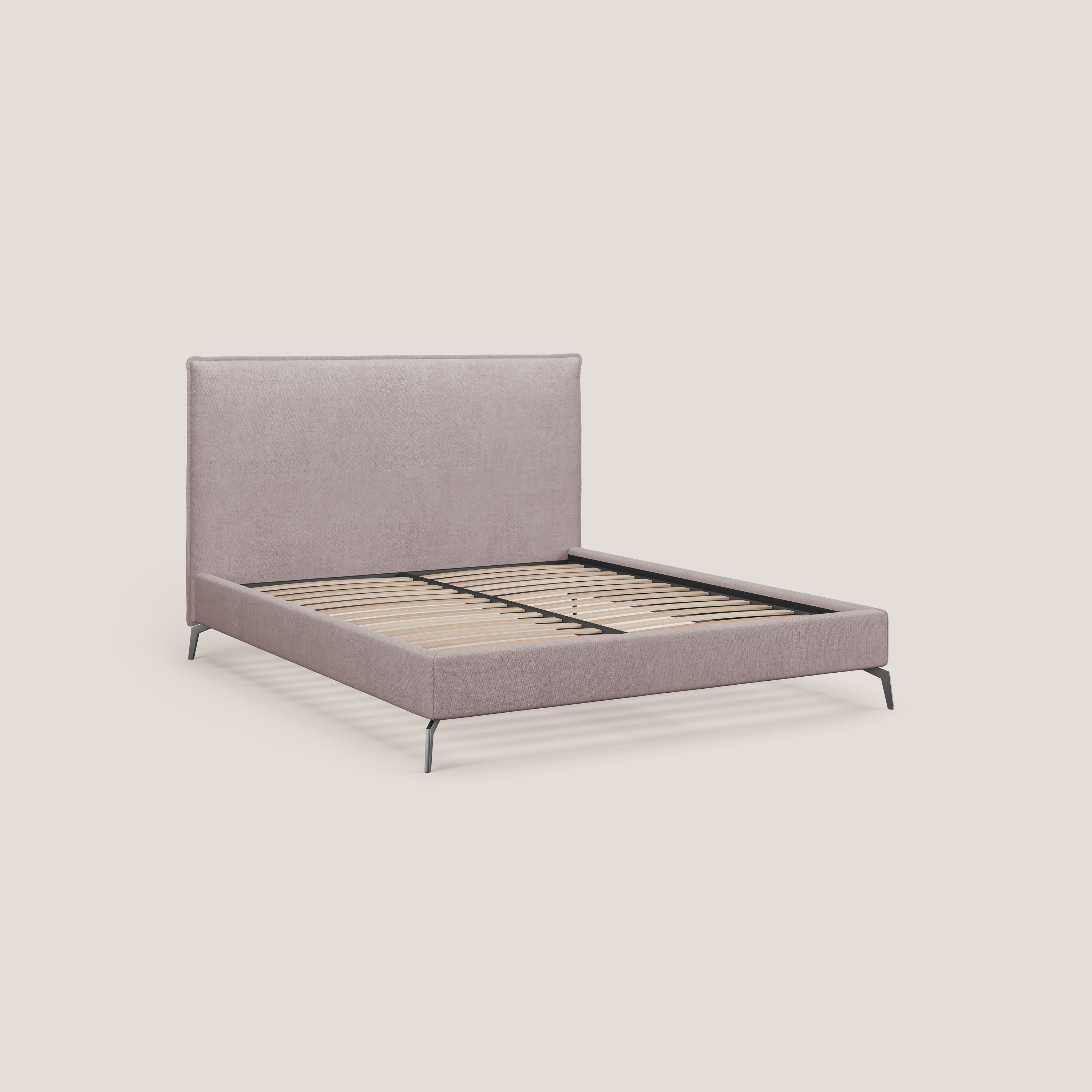Iris letto imbottito con piedini neri sfoderabile in tessuto impermeabile T02 rosa - divani.store