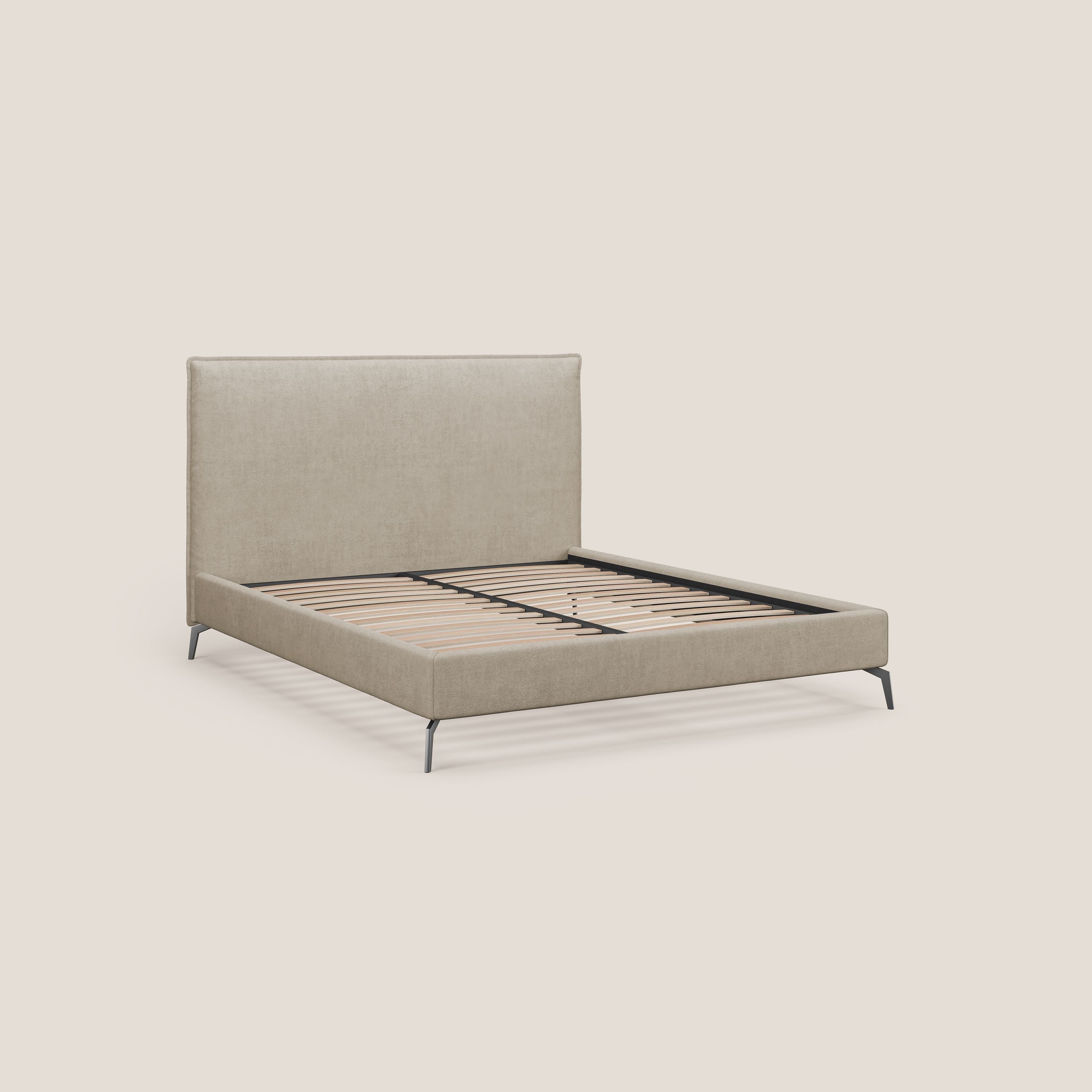 Iris letto imbottito con piedini neri sfoderabile in tessuto impermeabile T02 beige - divani.store