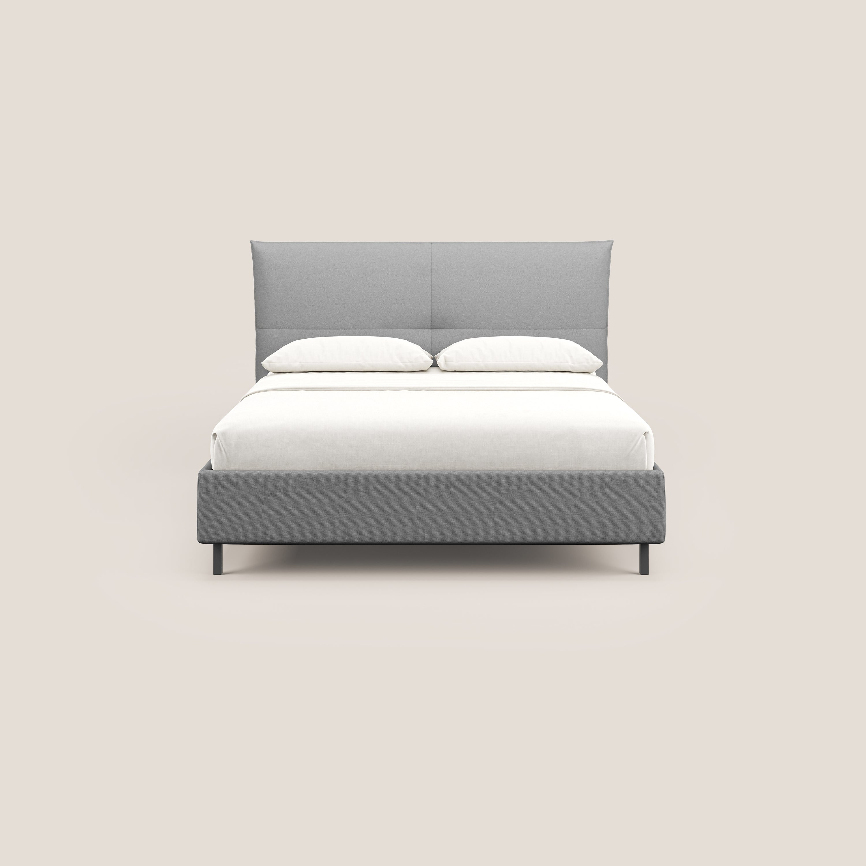 Izumi letto imbottito contenitore con piedi alti in tessuto smacchiabile T05 grigio - divani.store