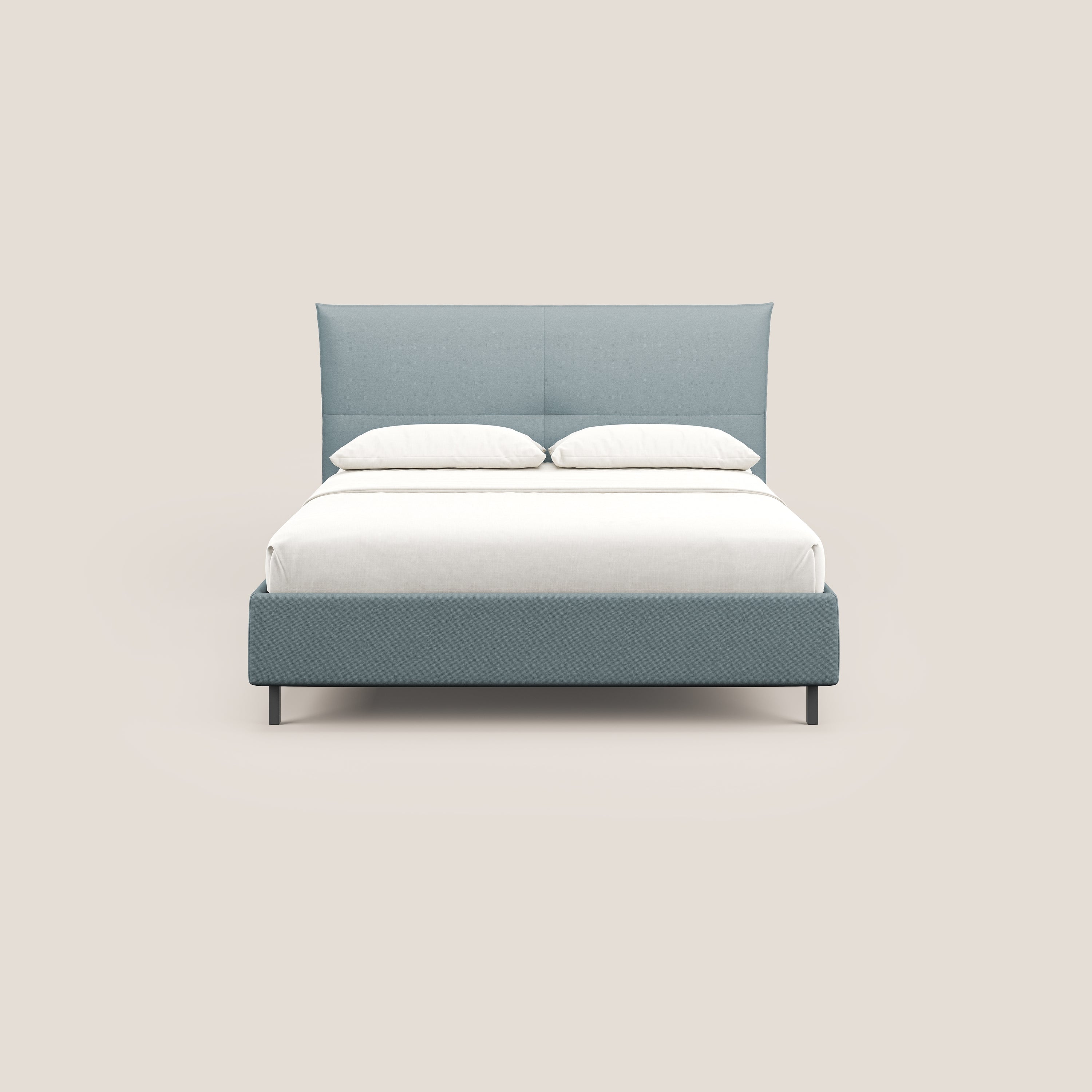 Izumi letto imbottito contenitore con piedi alti in tessuto smacchiabile T05 carta da zucchero - divani.store