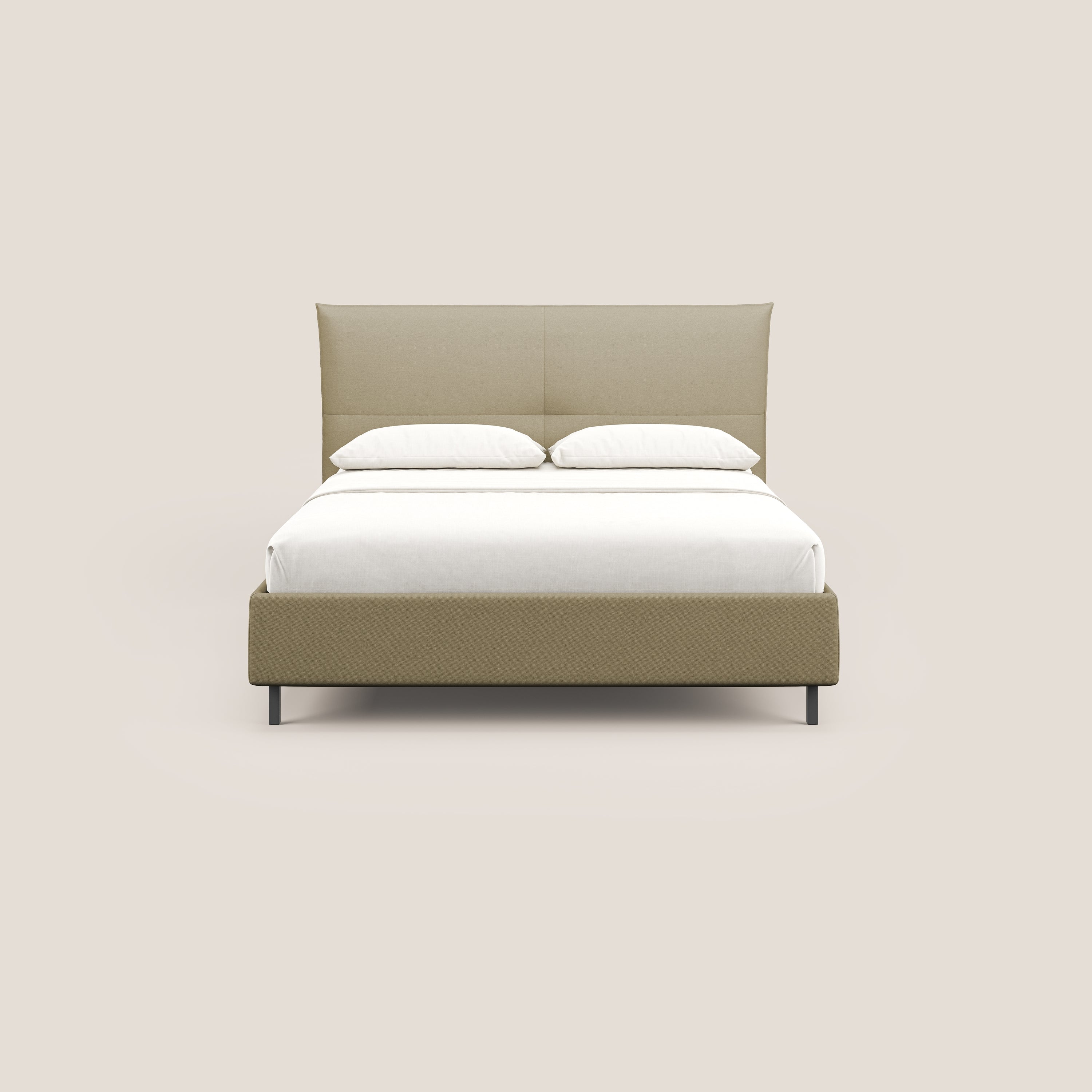 Izumi letto imbottito contenitore con piedi alti in tessuto smacchiabile T05 cammello - divani.store