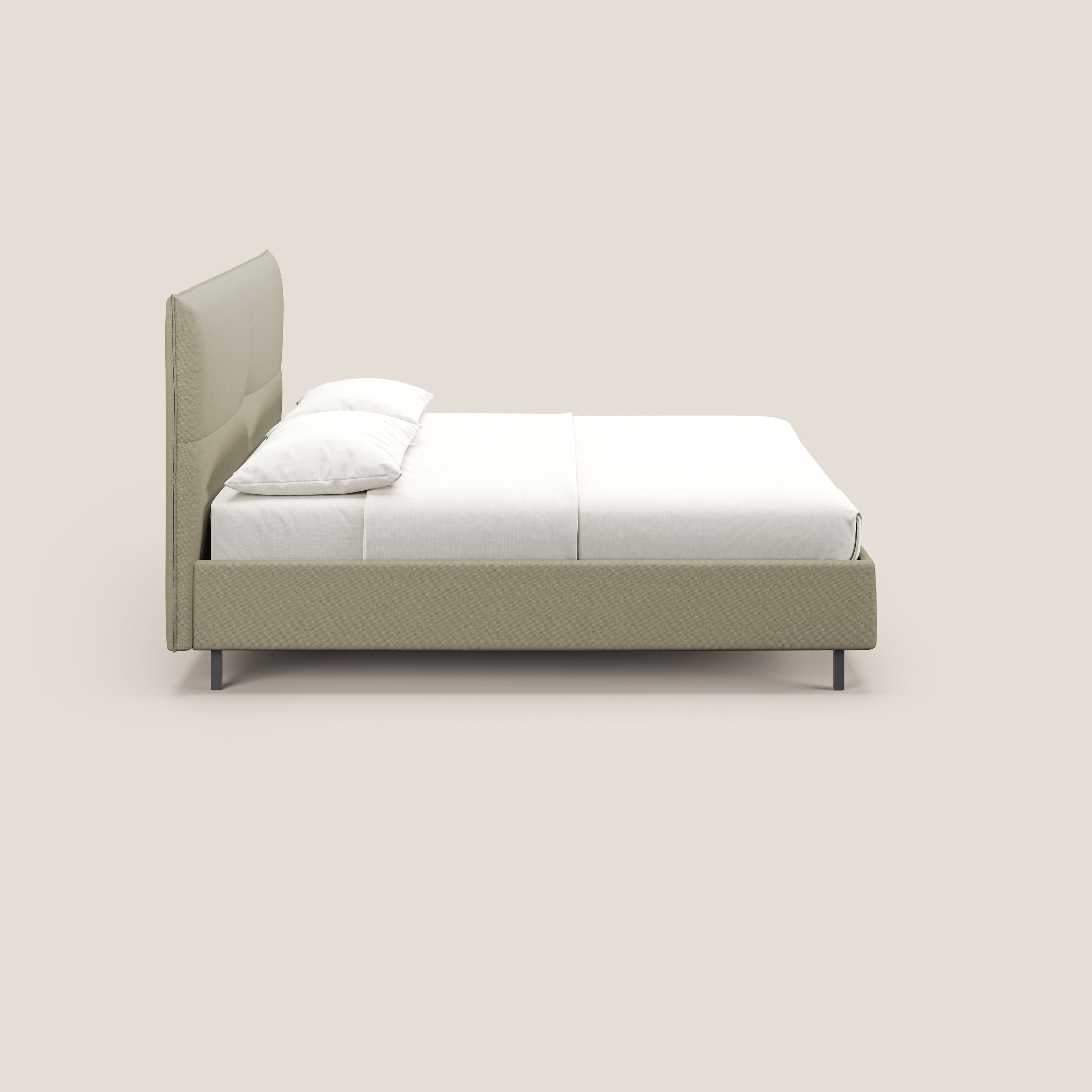 Izumi letto imbottito contenitore con piedi alti in tessuto smacchiabile T05 panna - divani.store