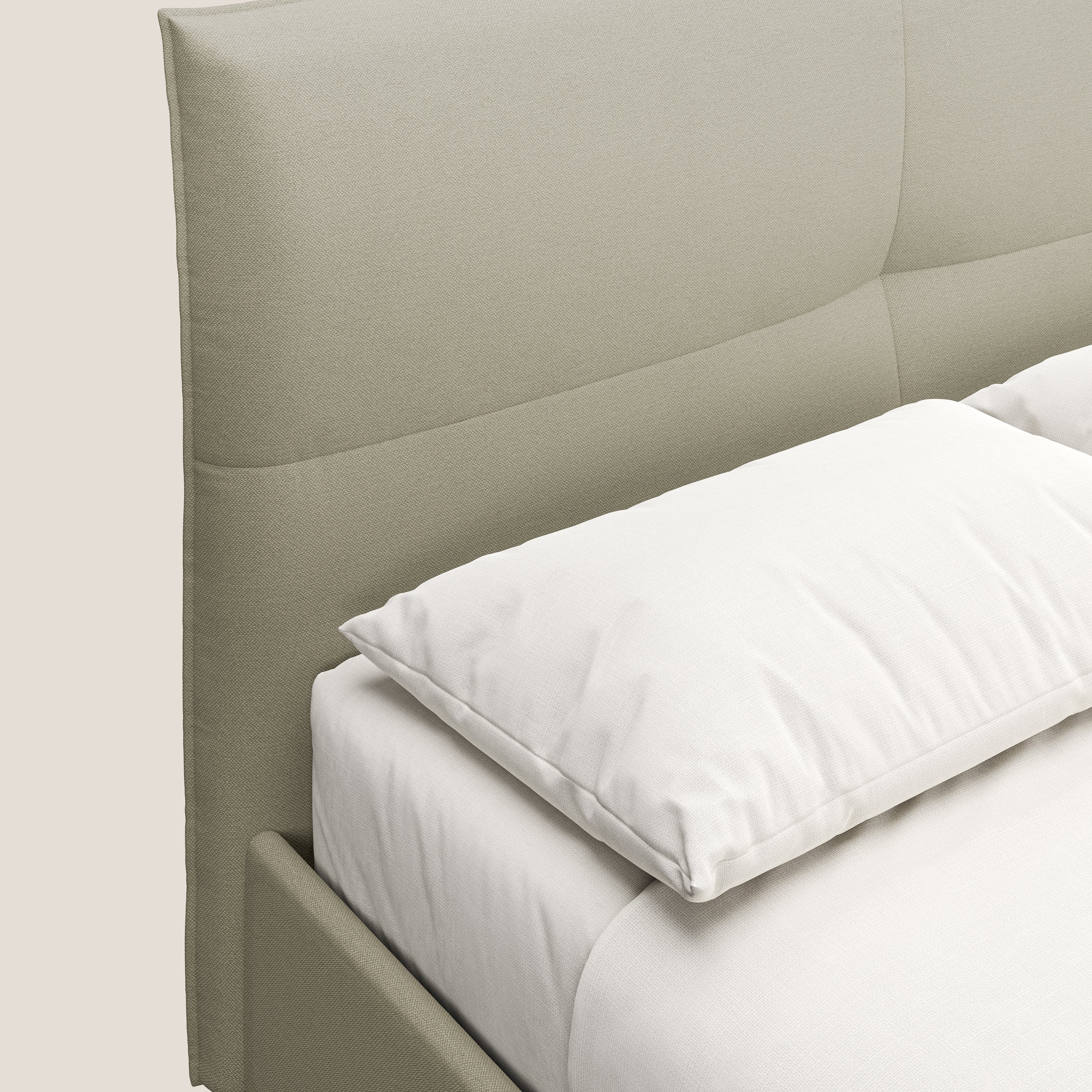 Izumi letto imbottito contenitore con piedi alti in tessuto smacchiabile T05 panna - divani.store