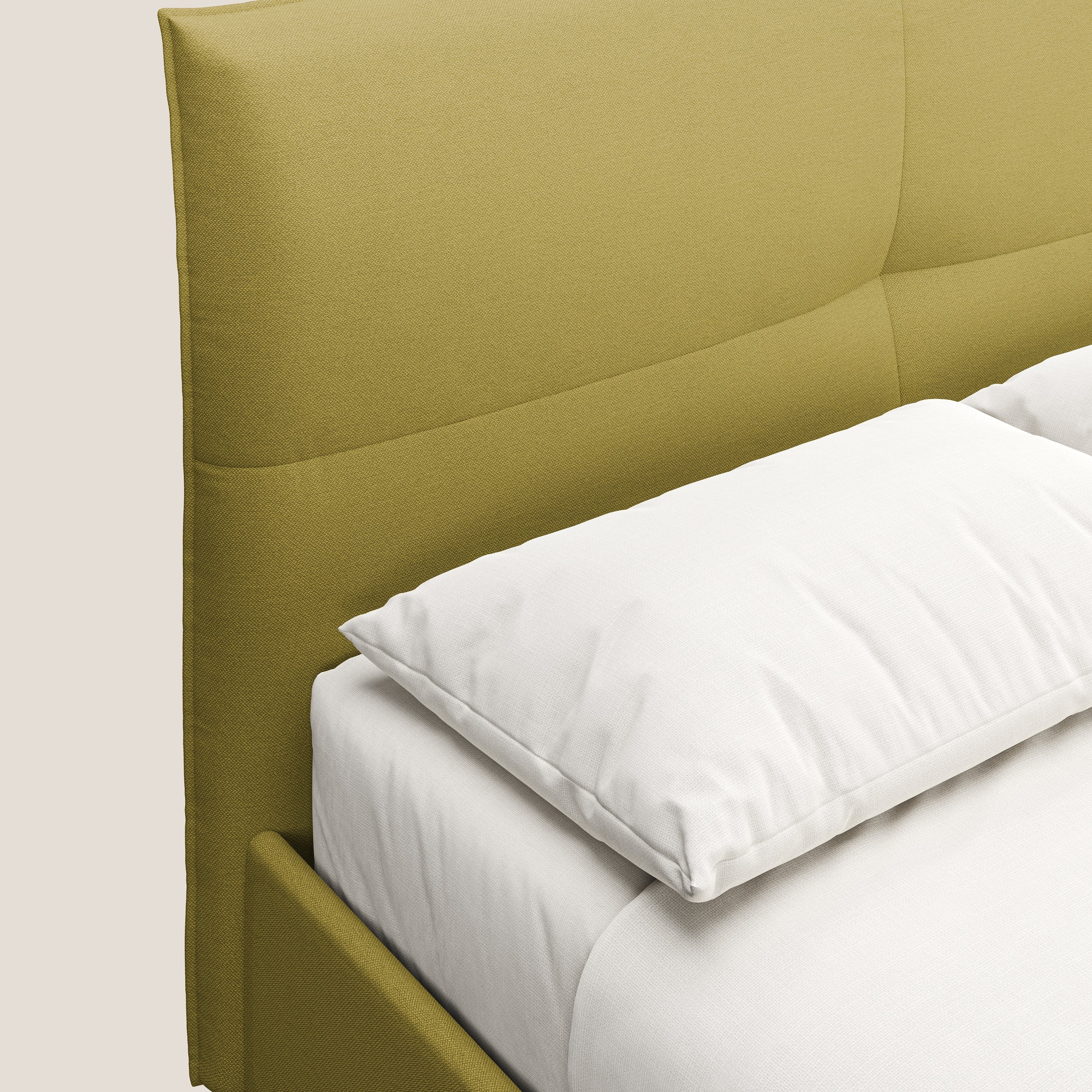 Izumi letto imbottito contenitore con piedi alti in tessuto smacchiabile T05 giallo - divani.store