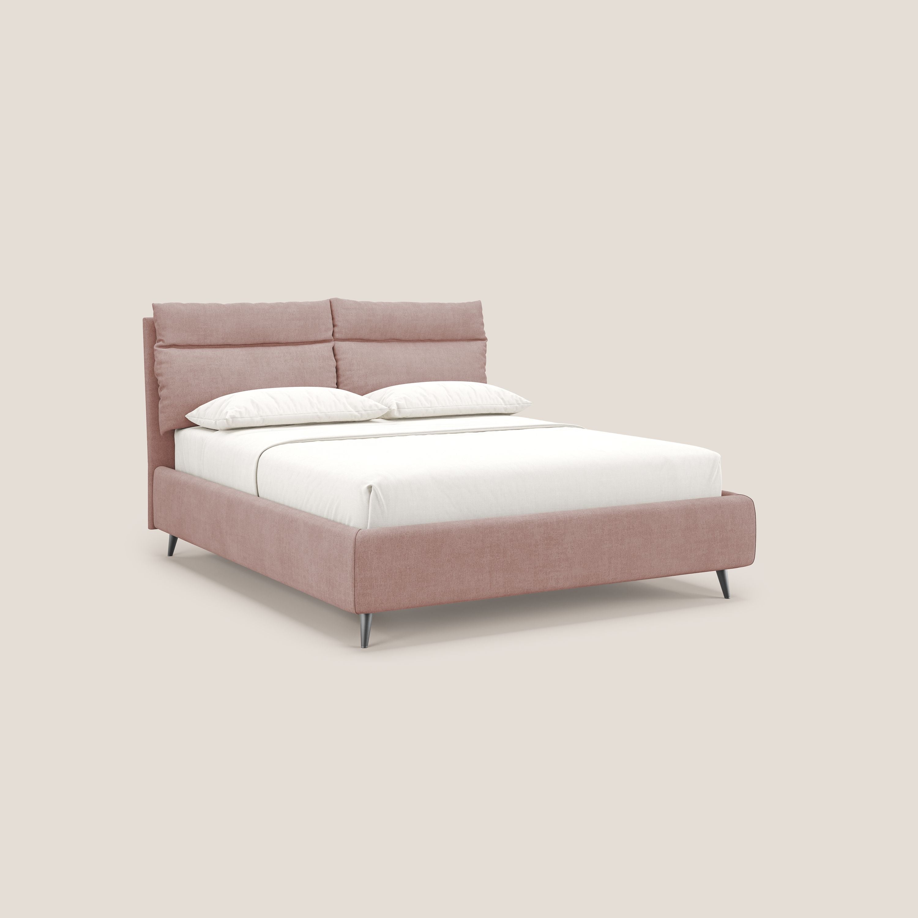 Jerry letto imbottito contenitore e cuscini reclinabili in tessuto smacchiabile T17 rosa - divani.store