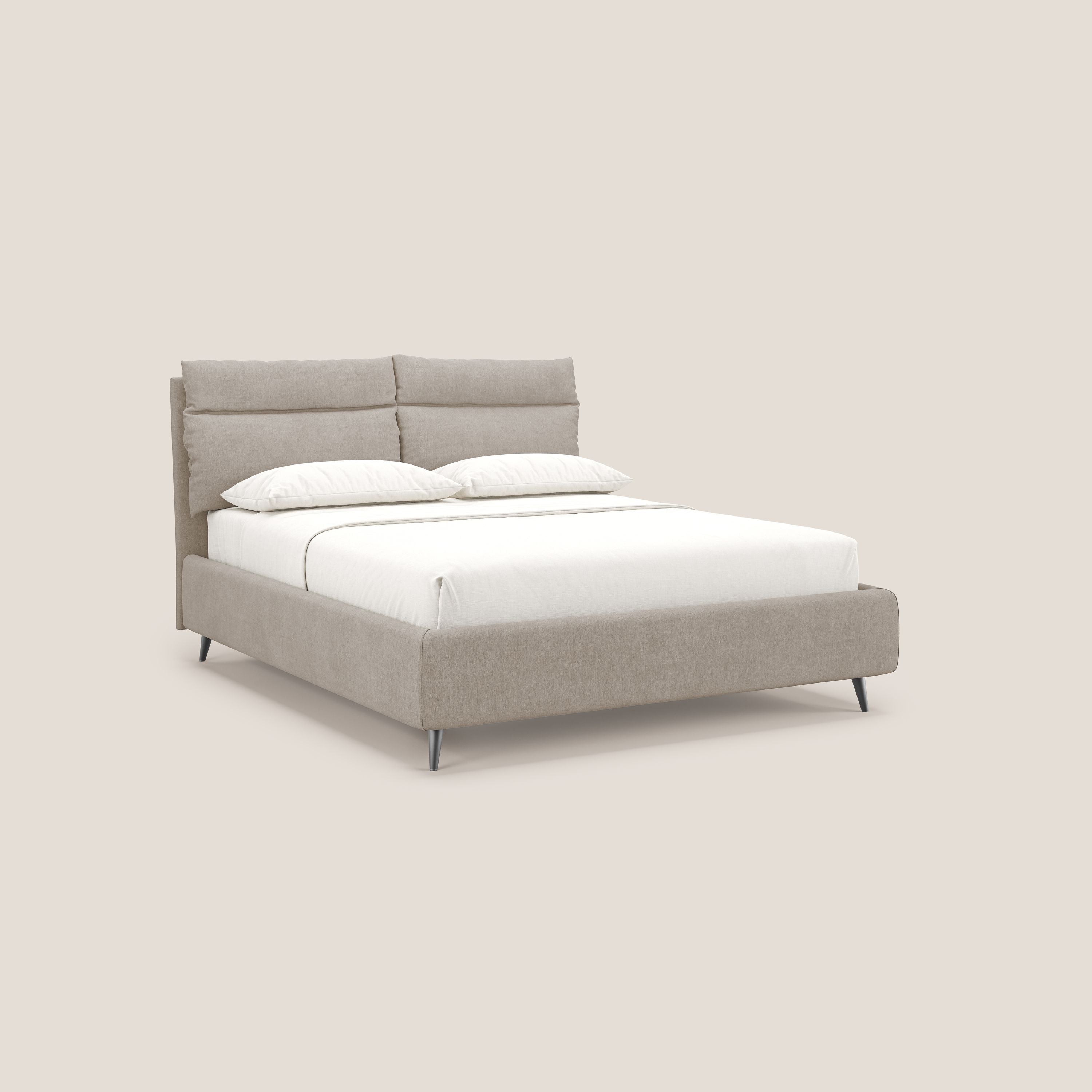 Jerry letto imbottito contenitore e cuscini reclinabili in tessuto smacchiabile T17 beige - divani.store