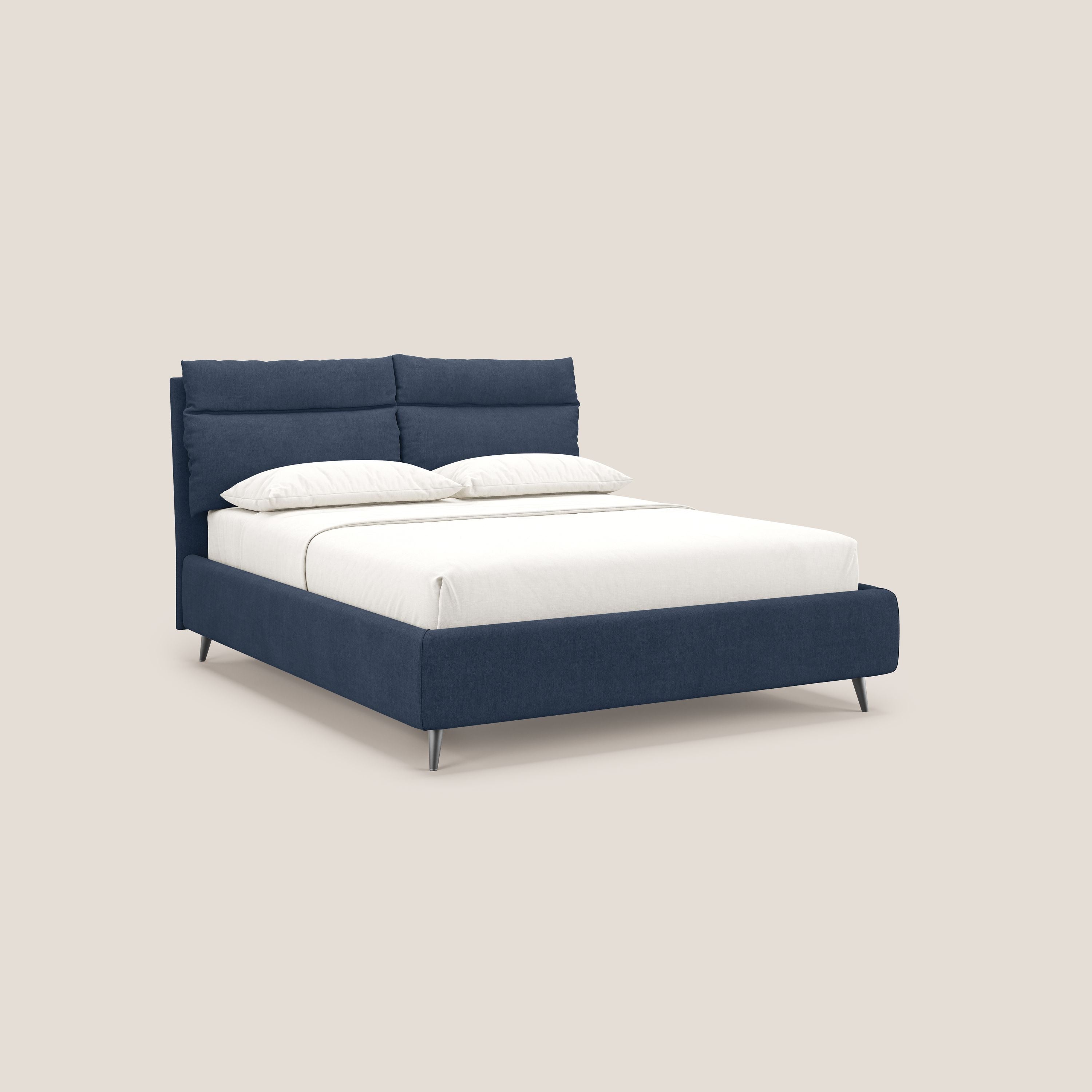 Jerry letto imbottito contenitore e cuscini reclinabili in tessuto smacchiabile T17 blu - divani.store