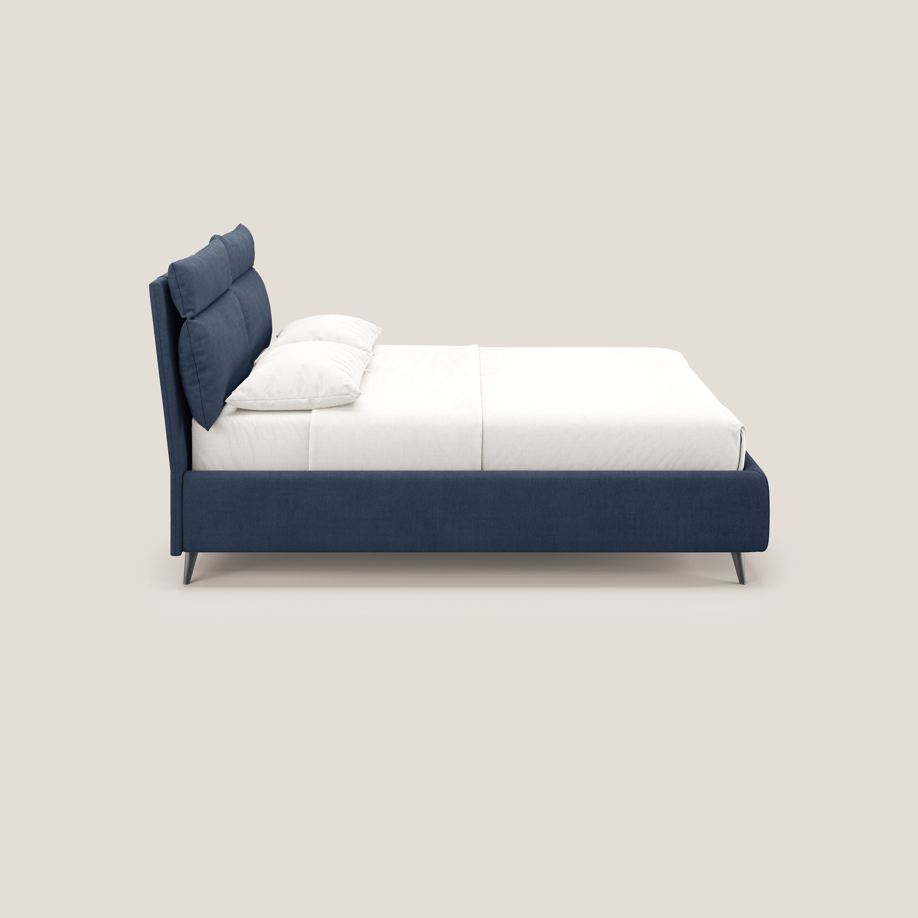 Jerry letto imbottito contenitore e cuscini reclinabili in tessuto smacchiabile T17 blu - divani.store