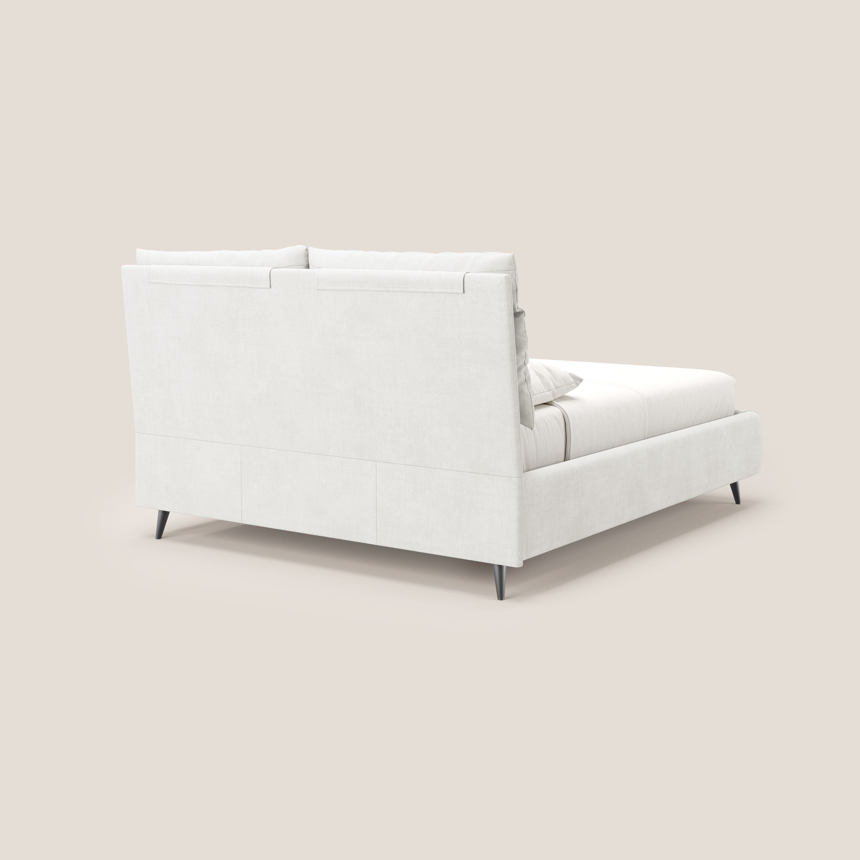 Jerry letto imbottito contenitore e cuscini reclinabili in tessuto smacchiabile T17 bianco - divani.store