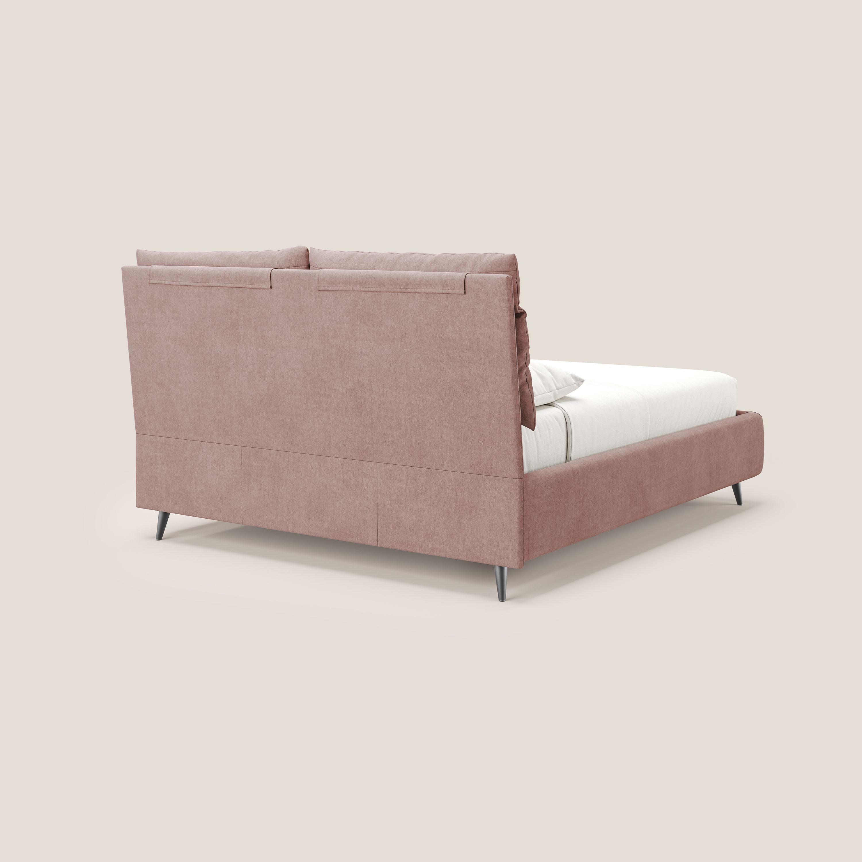 Jerry letto imbottito contenitore e cuscini reclinabili in tessuto smacchiabile T17 rosa - divani.store