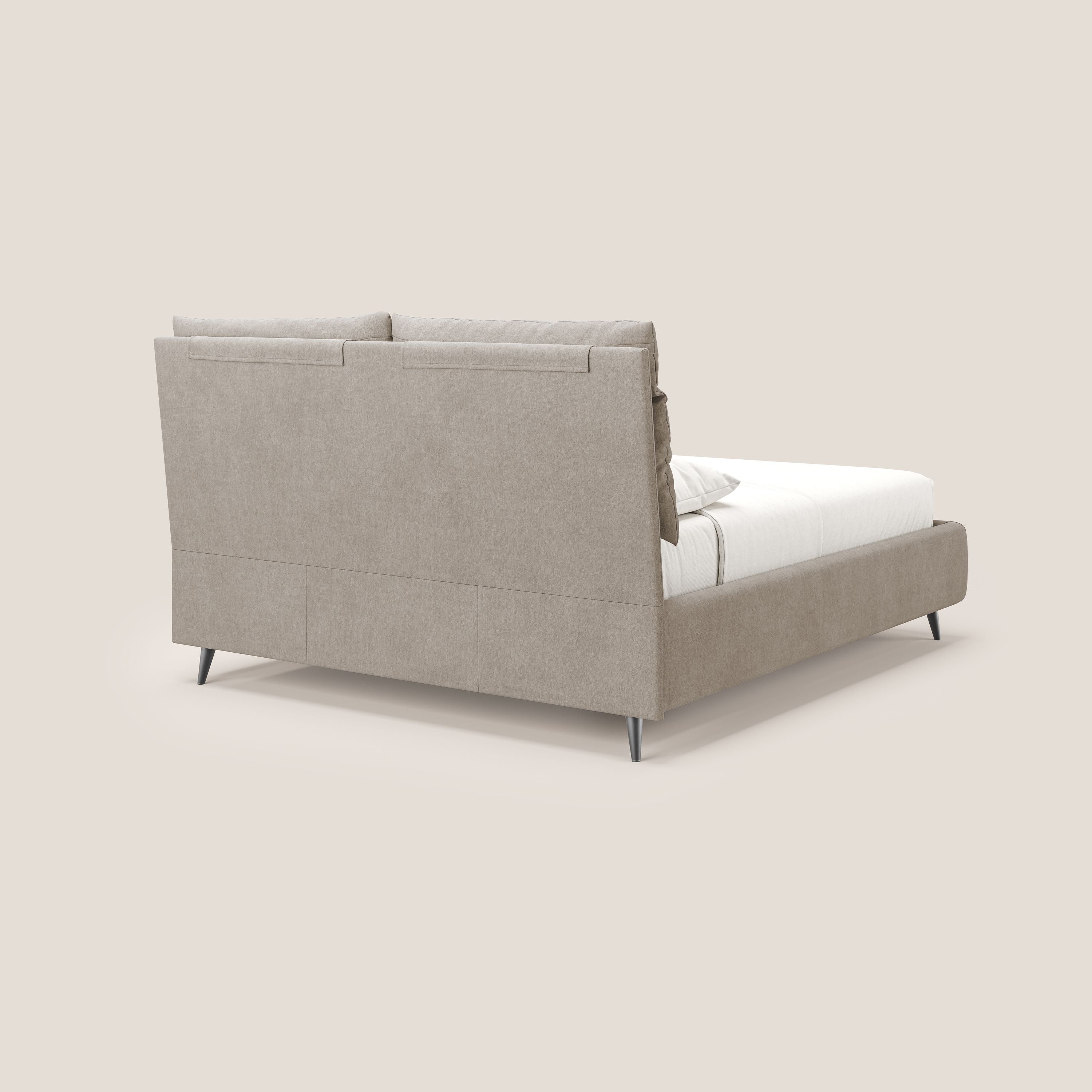 Jerry letto imbottito contenitore e cuscini reclinabili in tessuto smacchiabile T17 beige - divani.store