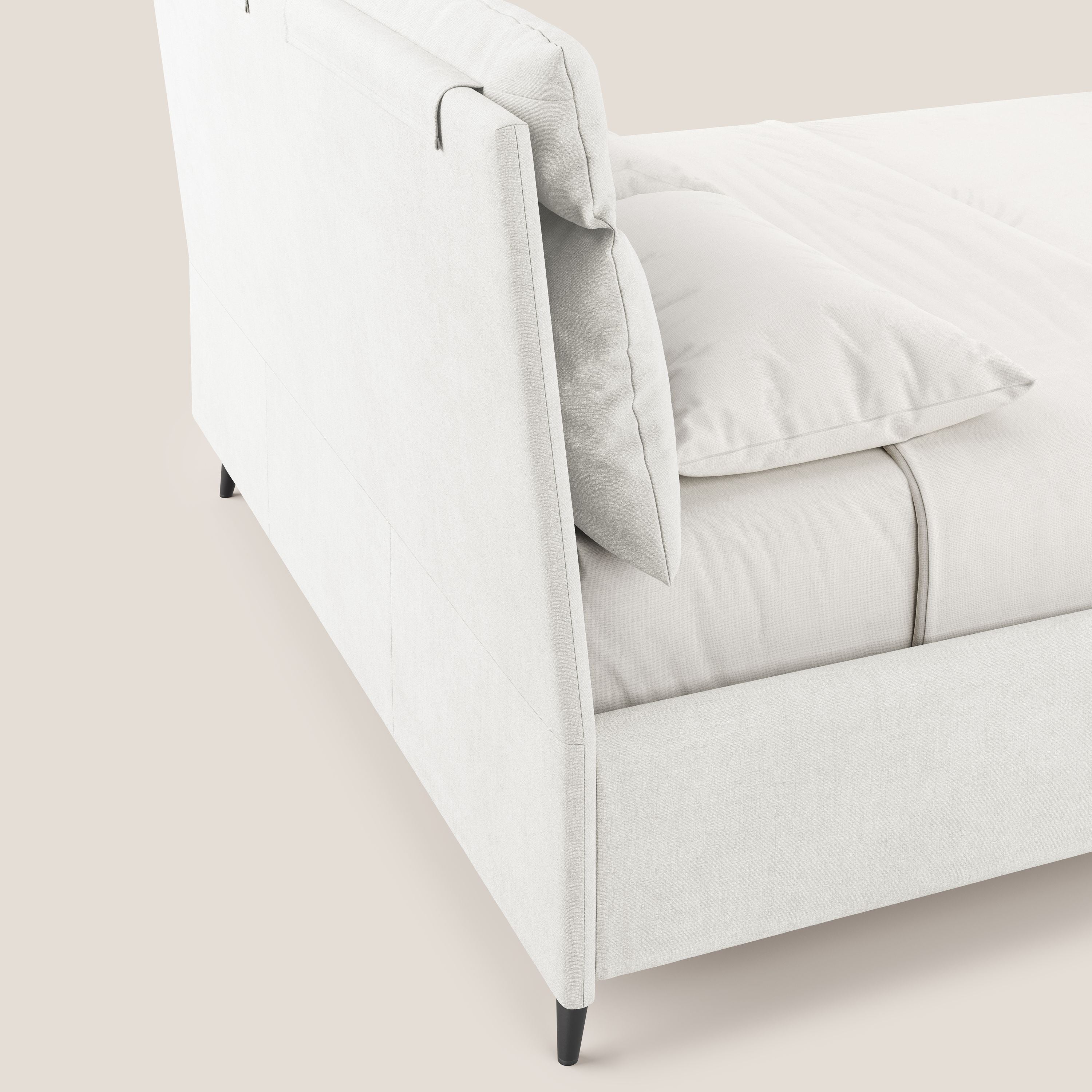 Jerry letto imbottito contenitore e cuscini reclinabili in tessuto smacchiabile T17 bianco - divani.store