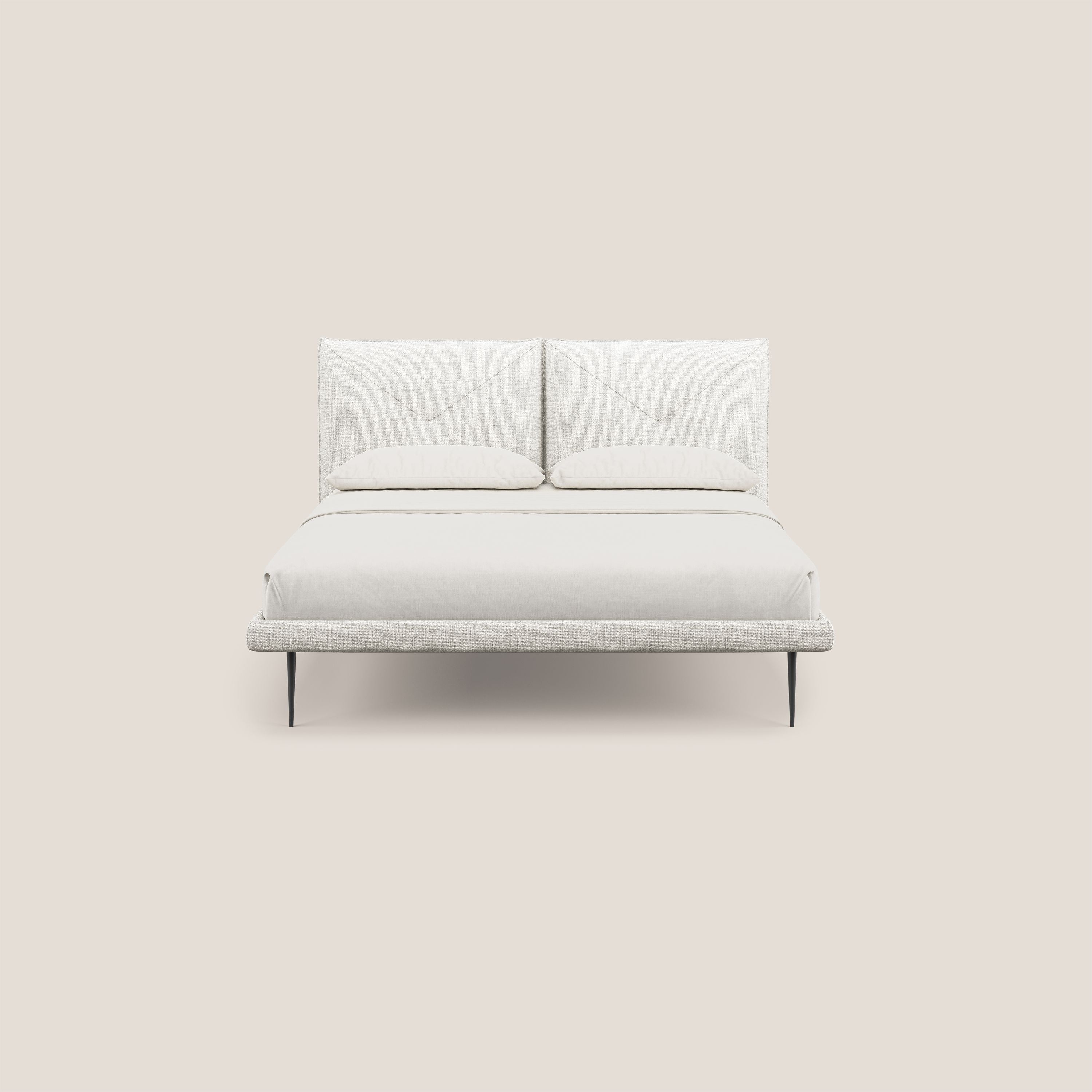 Jolie letto a doppio pannello con piedi alti in metallo in tessuto smacchiabile T18 bianco - divani.store