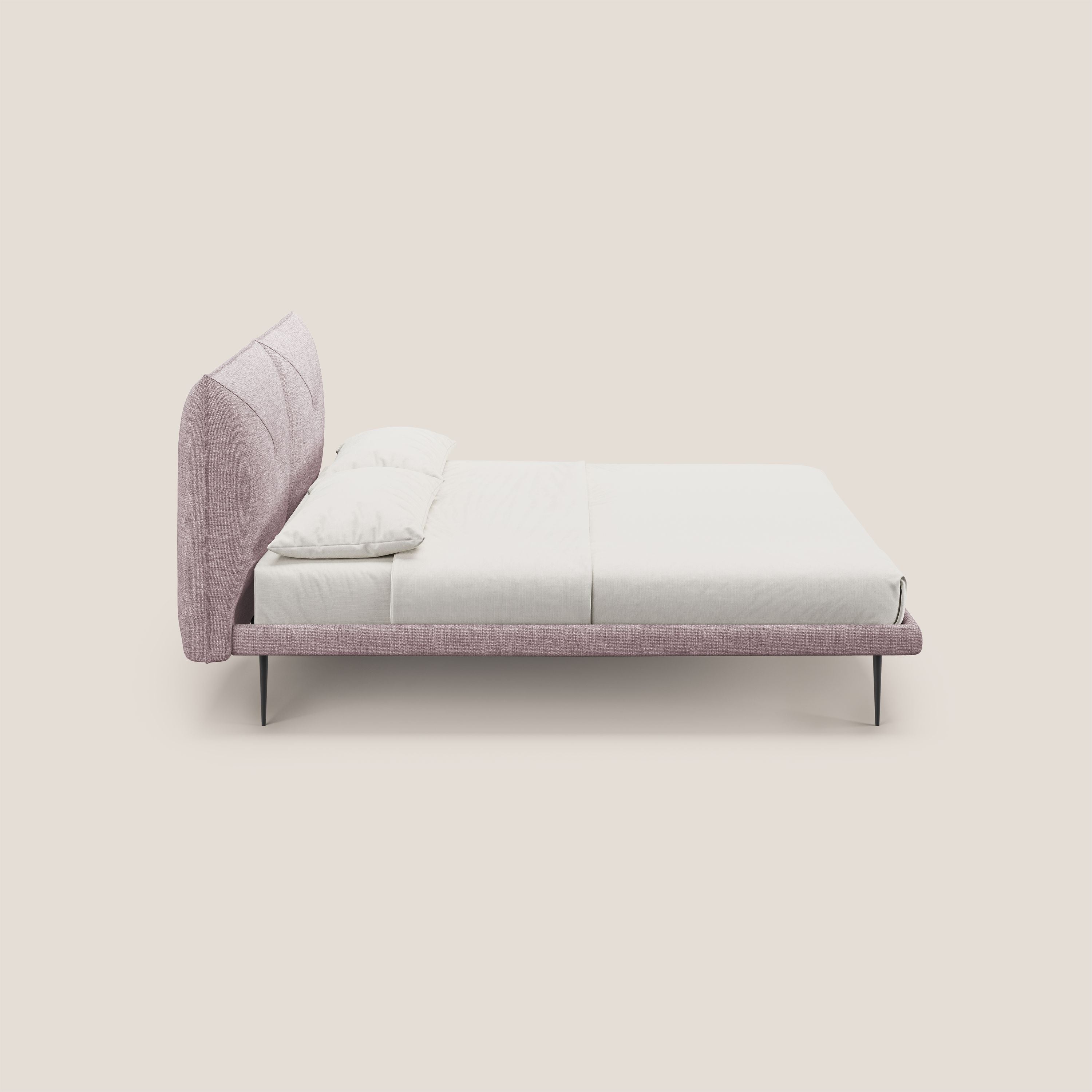 Jolie letto a doppio pannello con piedi alti in metallo in tessuto smacchiabile T18 rosa - divani.store