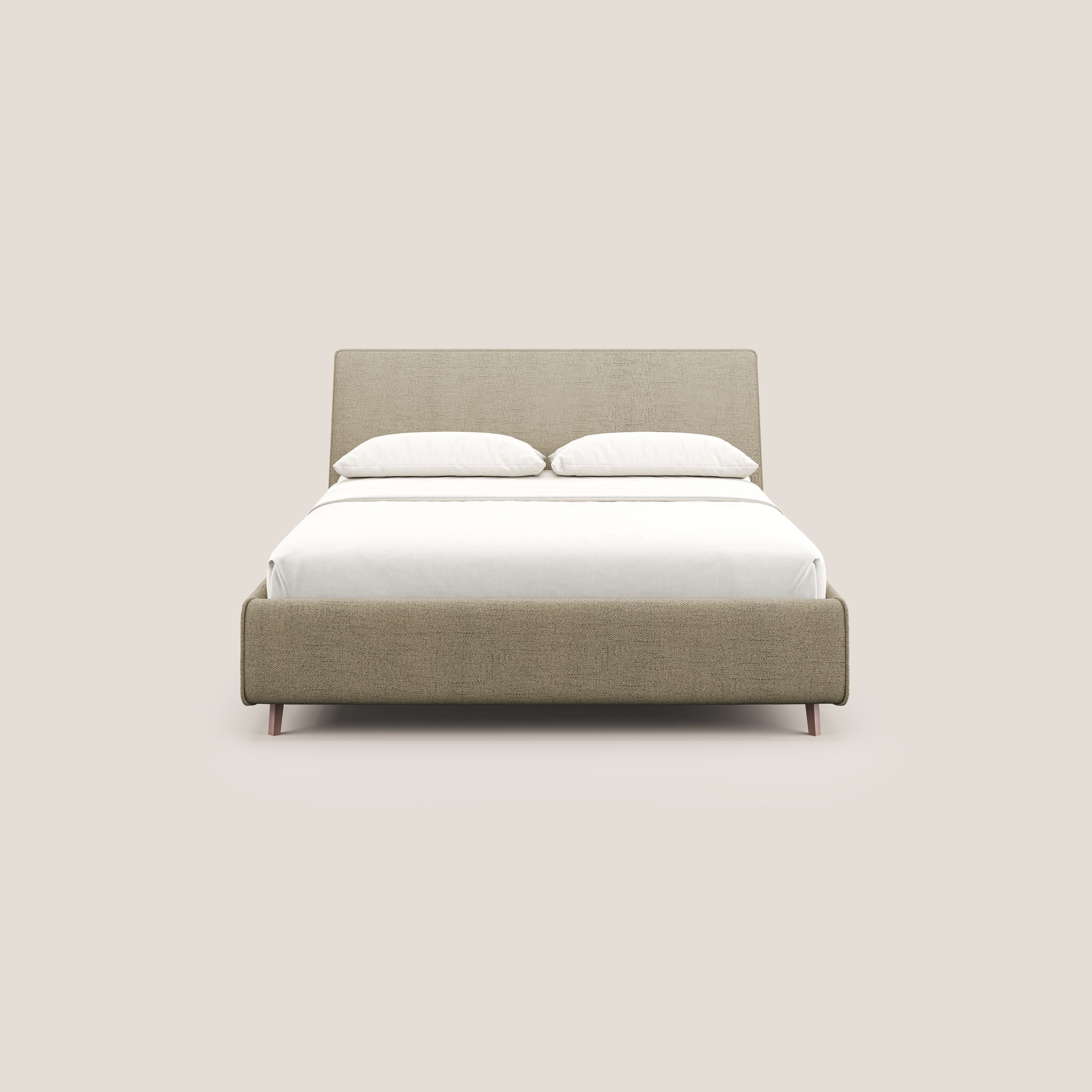 Justin letto imbottito contenitore e sfoderabile in tessuto fiammato impermeabile T03 beige - divani.store