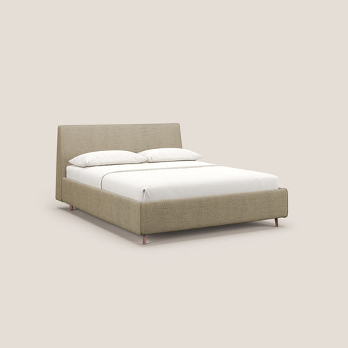 Justin letto imbottito contenitore e sfoderabile in tessuto fiammato impermeabile T03 beige - divani.store