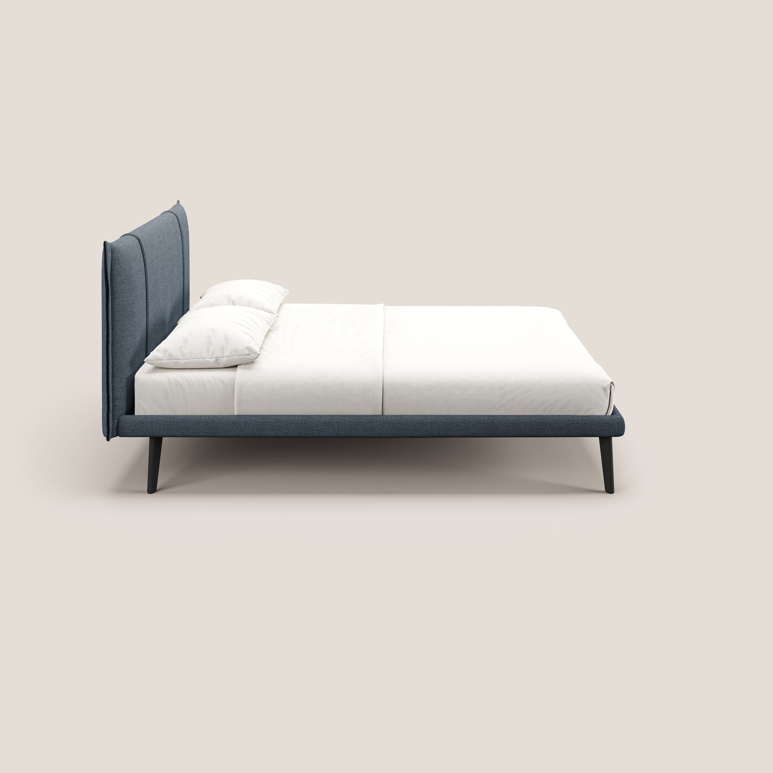 Klaus LETTO moderno con piedi in mogano e tessuto fiammato impermeabile T03 blu - divani.store