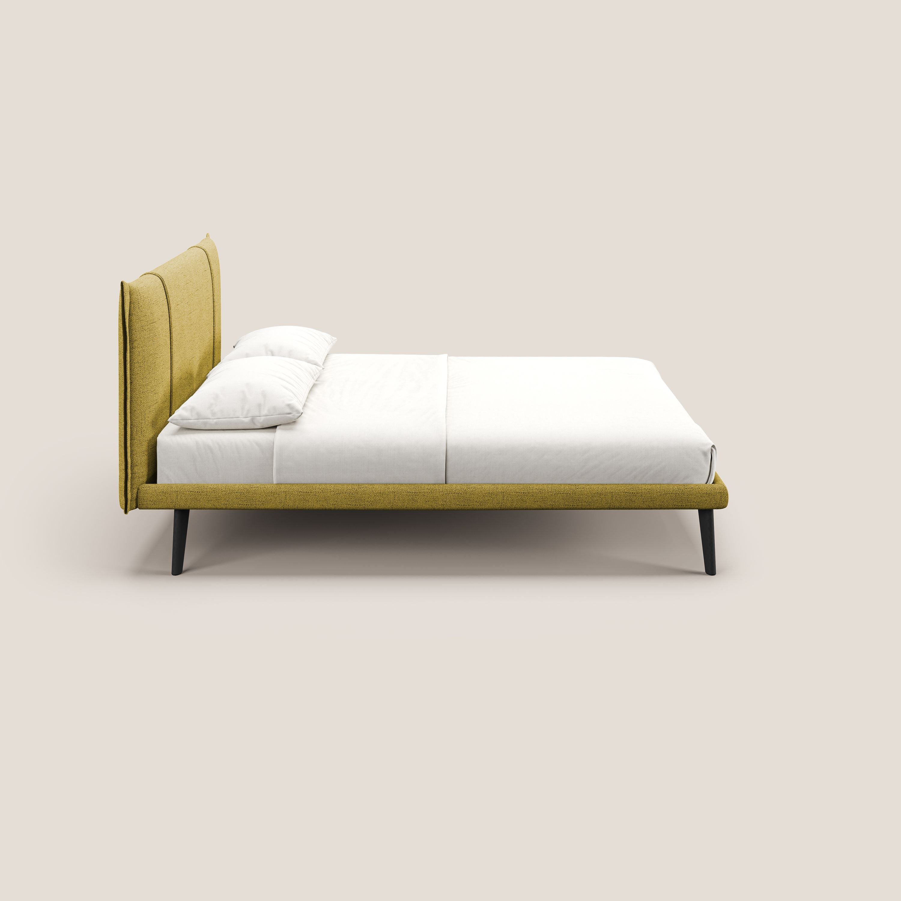 Klaus LETTO moderno con piedi in mogano e tessuto fiammato impermeabile T03 giallo - divani.store
