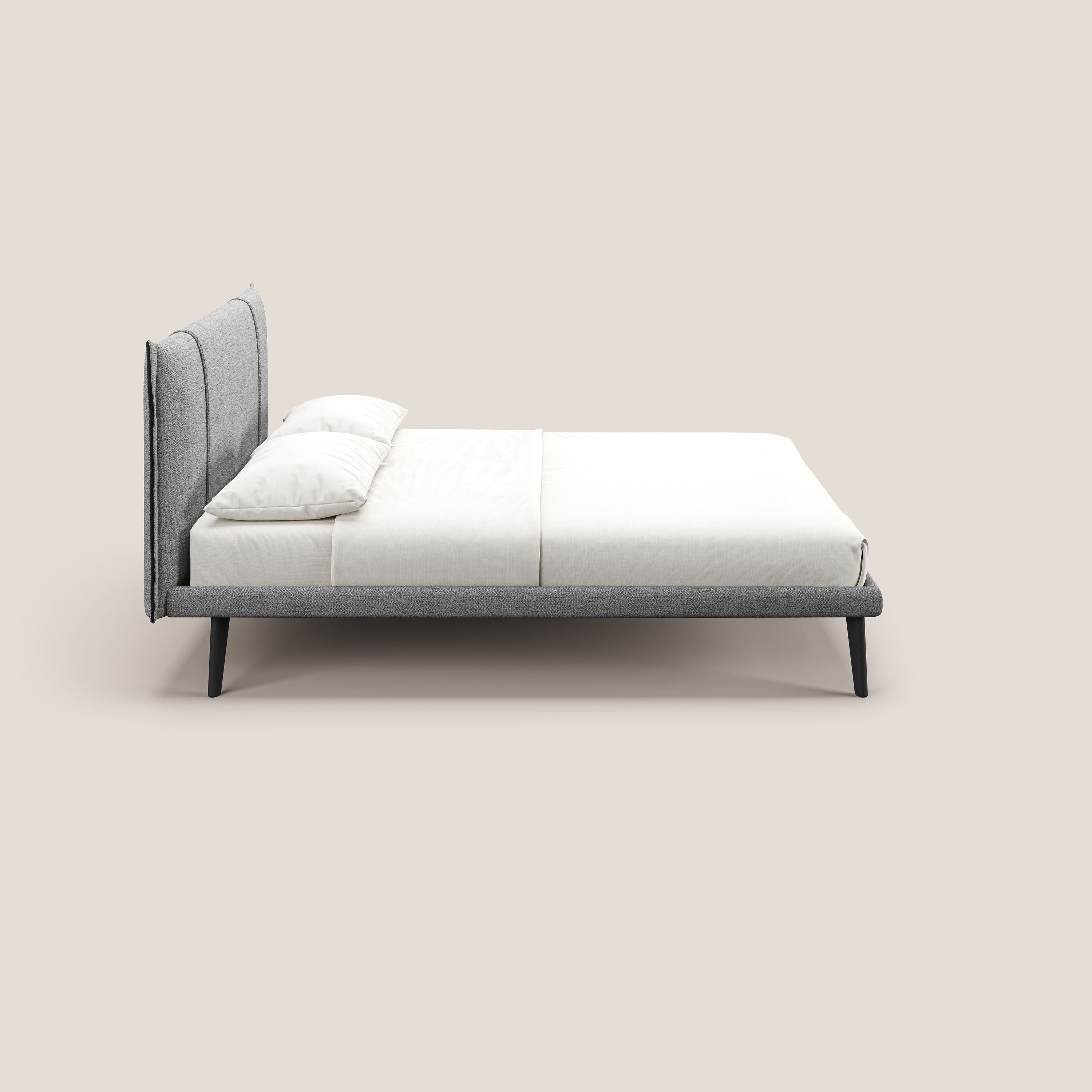 Klaus LETTO moderno con piedi in mogano e tessuto fiammato impermeabile T03 grigio chiaro - divani.store