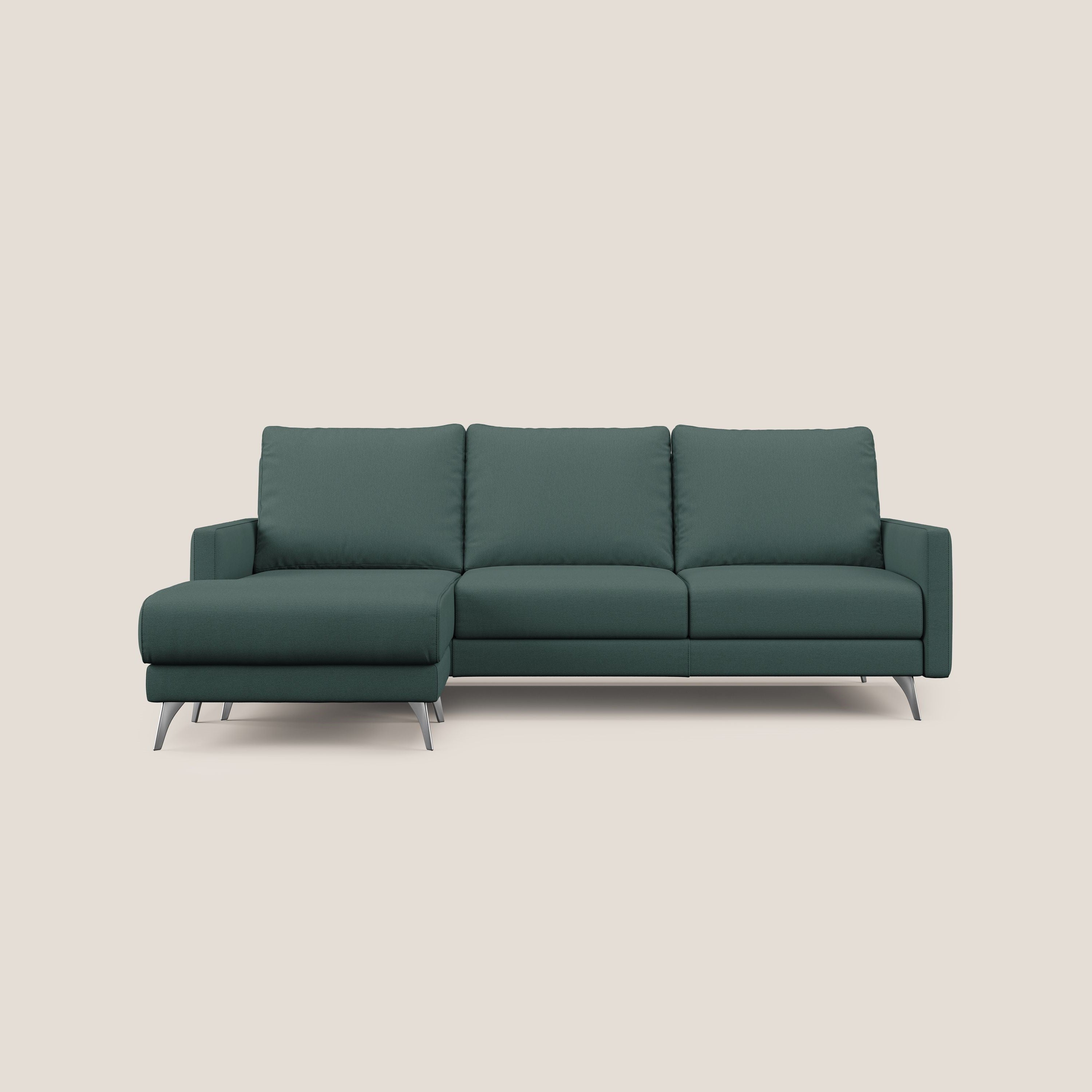 Klimt Divano angolare con sedute scorrevoli in tessuto morbido smacchiabile T05 verde - divani.store