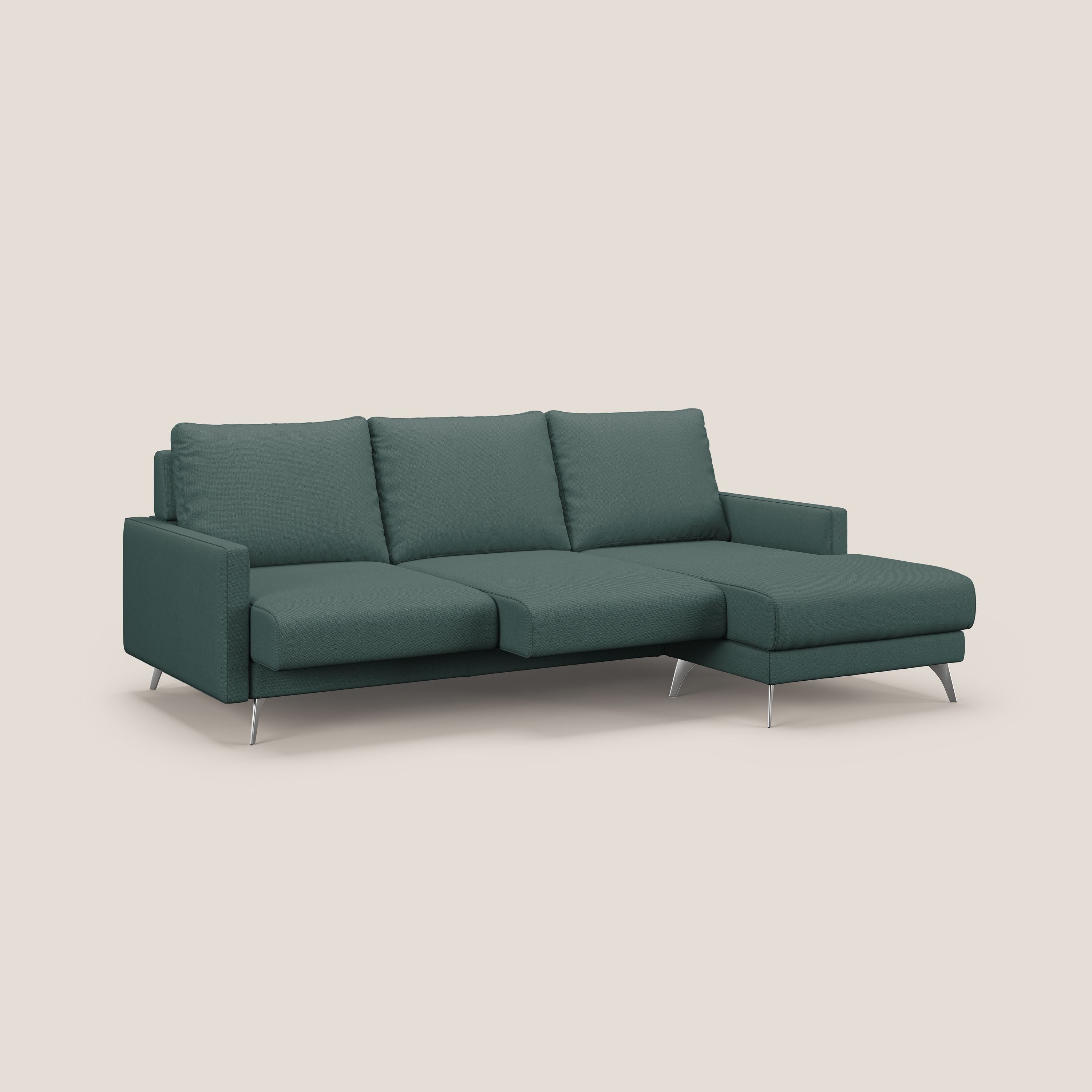 Klimt Divano angolare con sedute scorrevoli in tessuto morbido smacchiabile T05 verde - divani.store