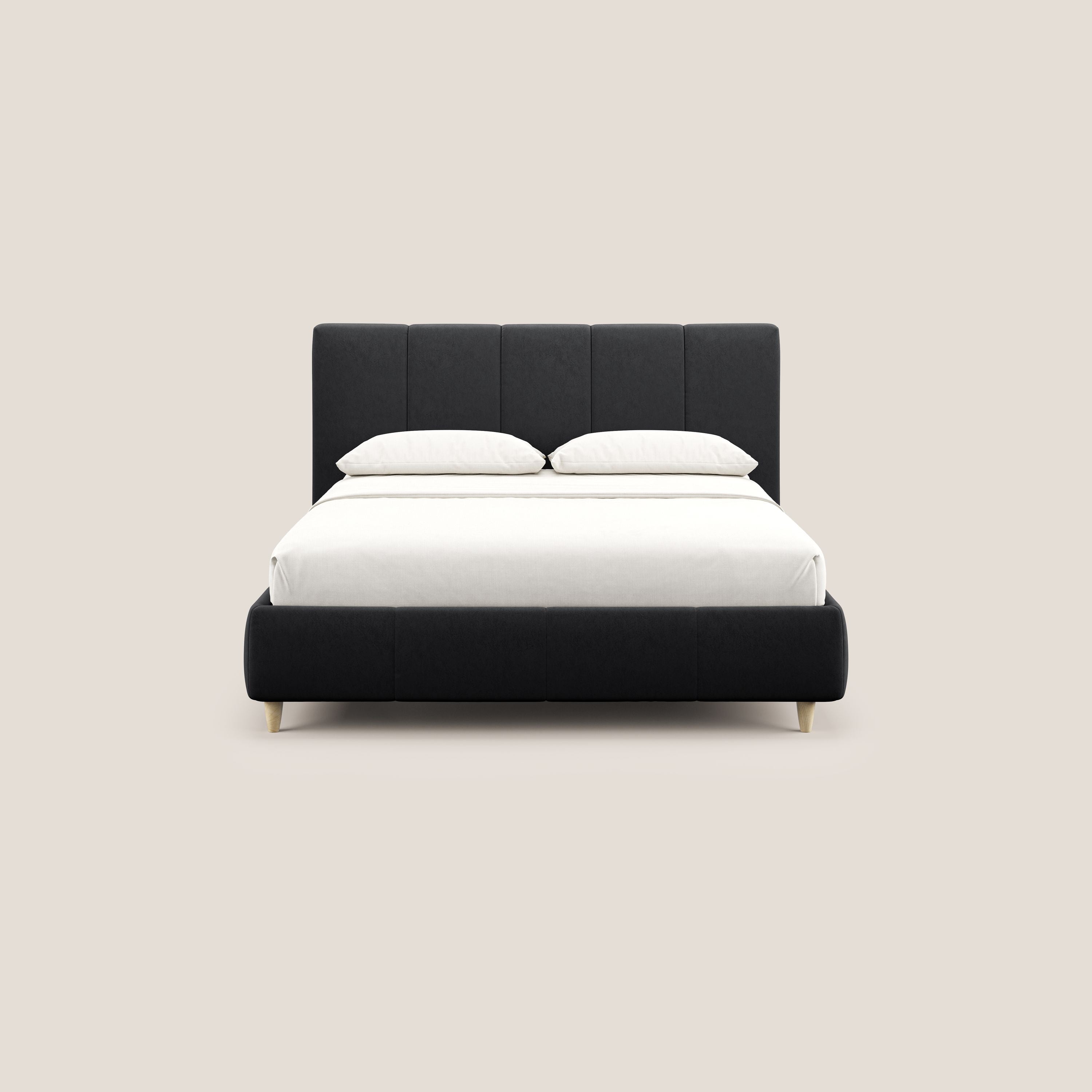 Laura letto imbottito contenitore e sfoderabile in microfibra velluto impermeabile T09 antracite - divani.store