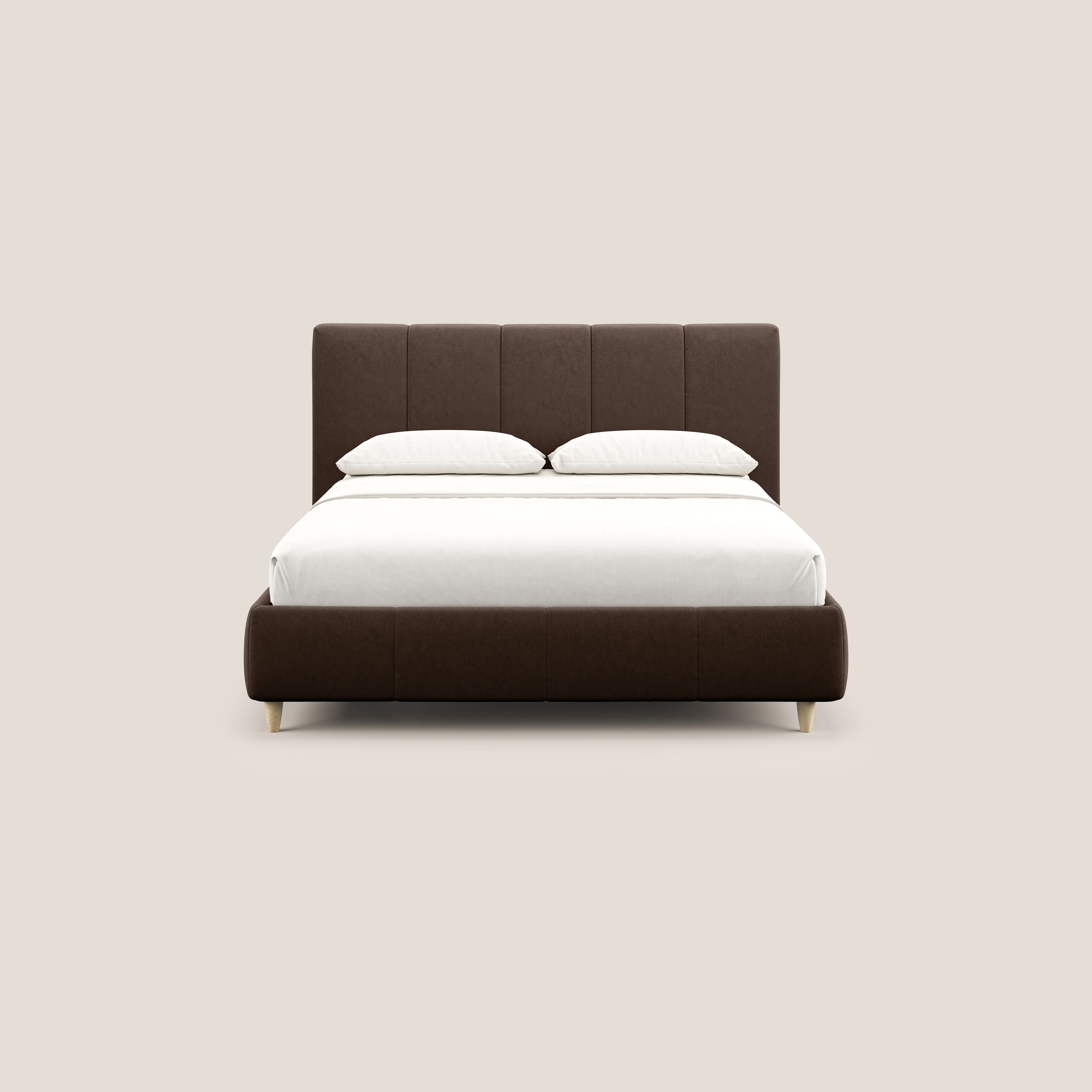 Laura letto imbottito contenitore e sfoderabile in microfibra velluto impermeabile T09 marrone - divani.store